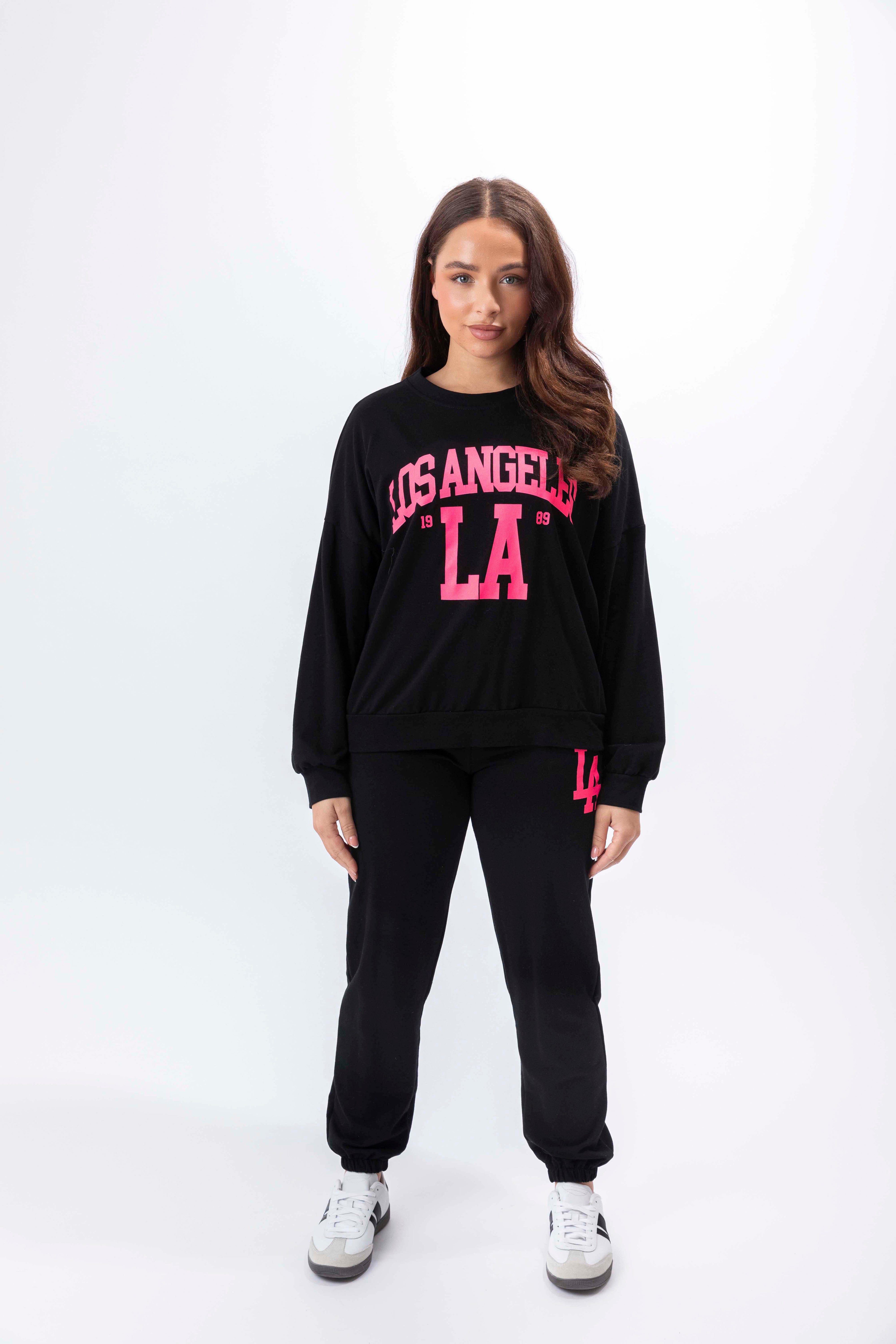 Hot Pink Los Angeles Slogan Tracksuit