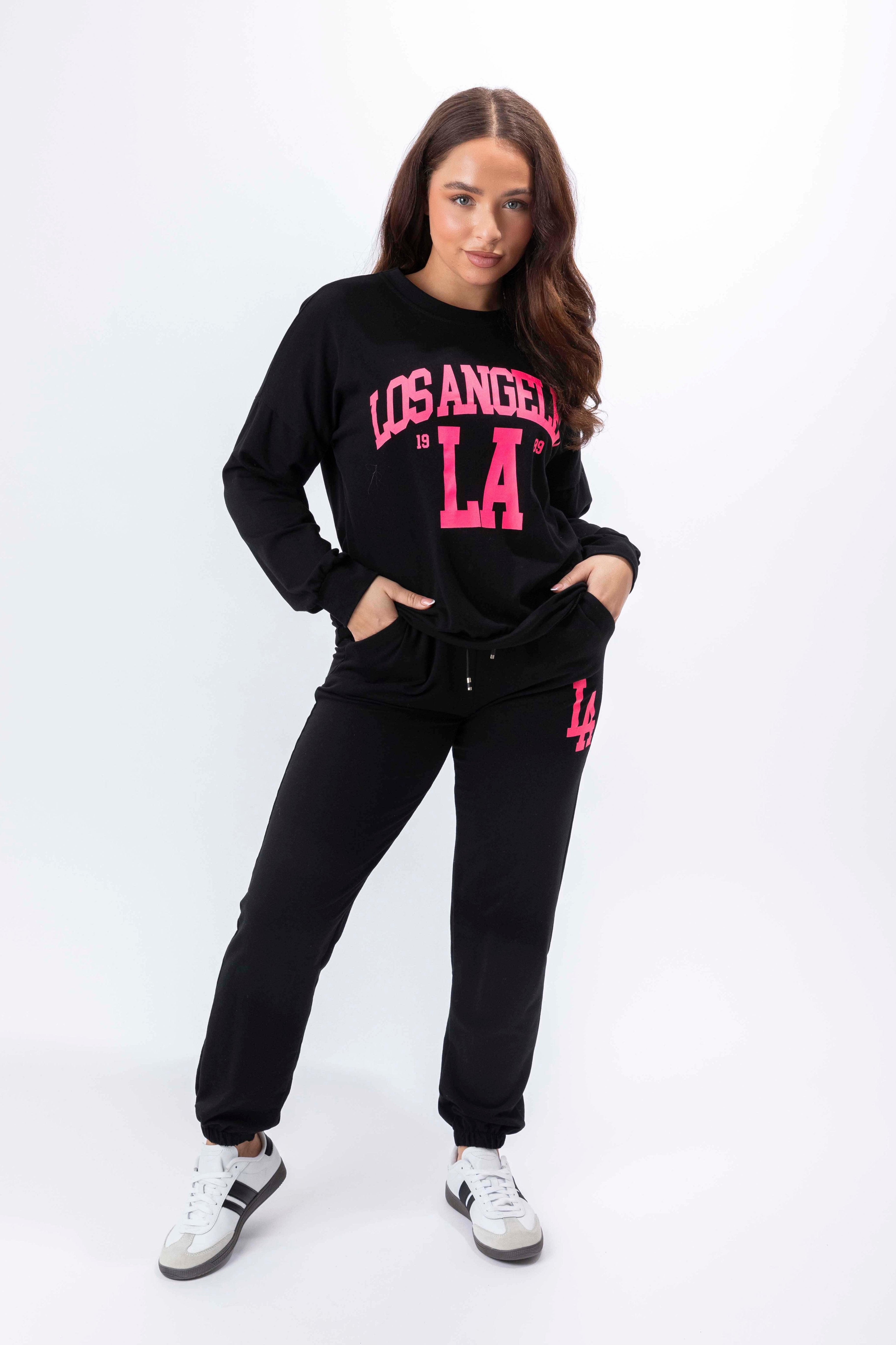 Hot Pink Los Angeles Slogan Tracksuit