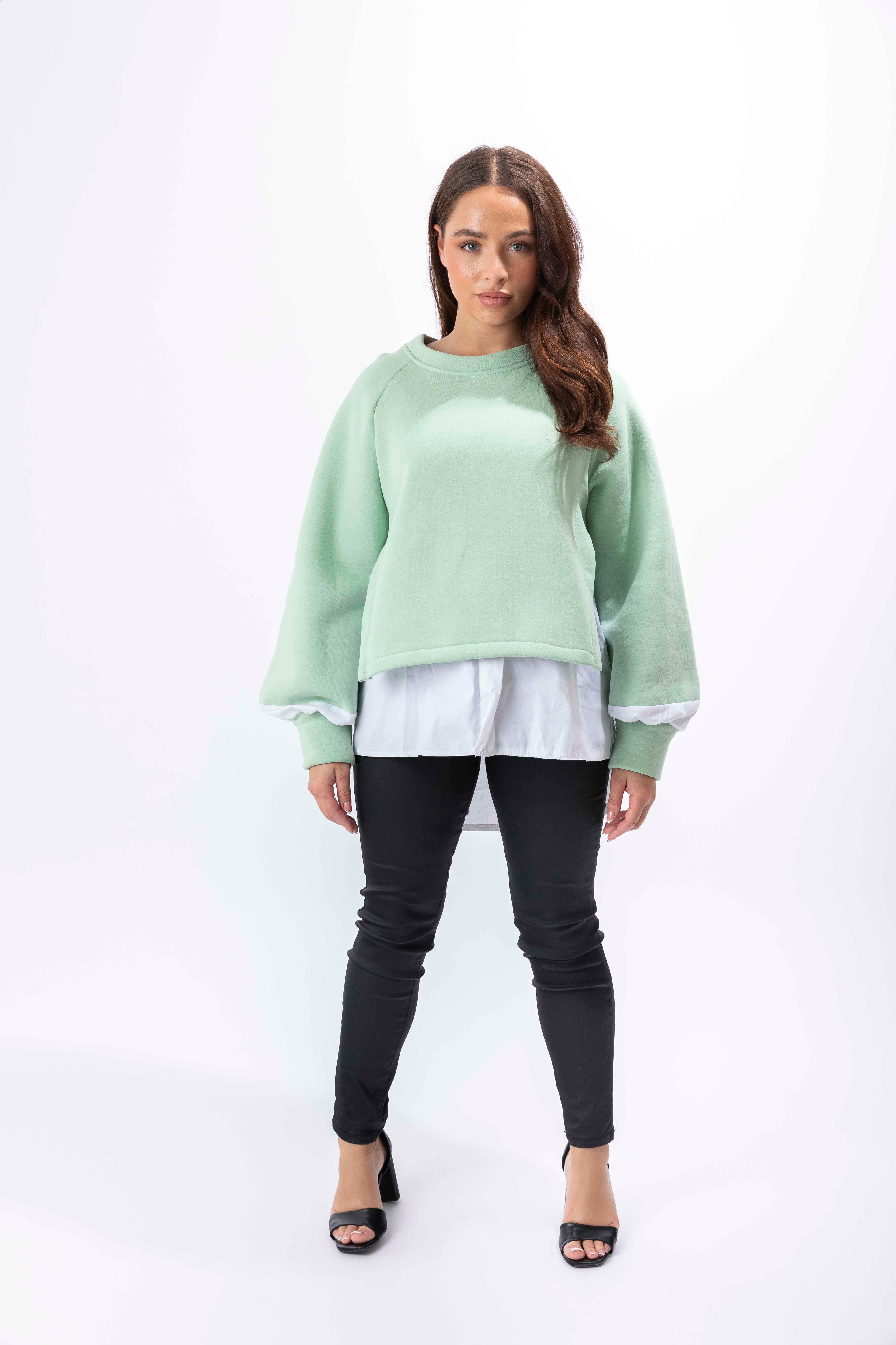 Dipped Shirt Hem Scoopneck Sweatshirt