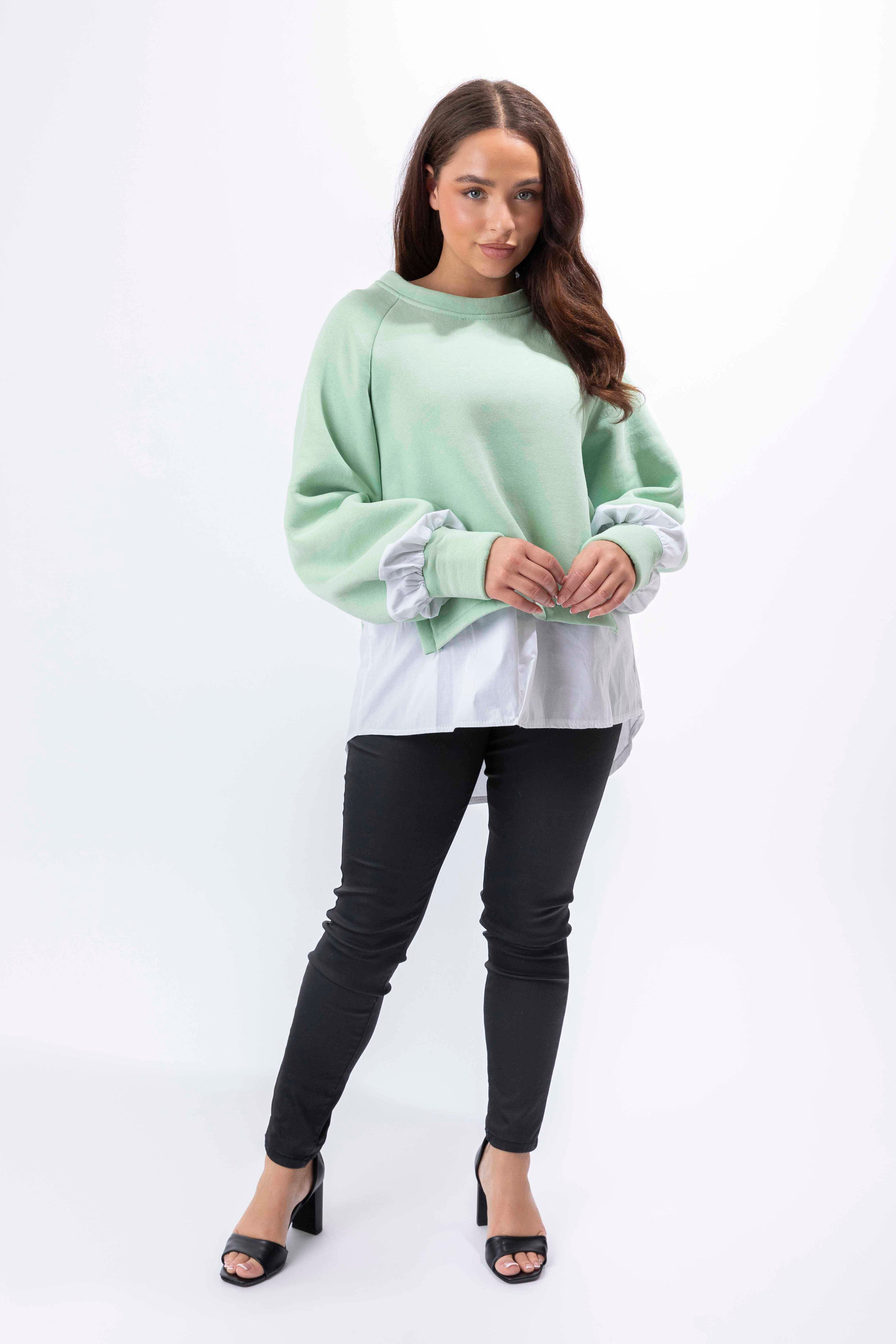 Dipped Shirt Hem Scoopneck Sweatshirt