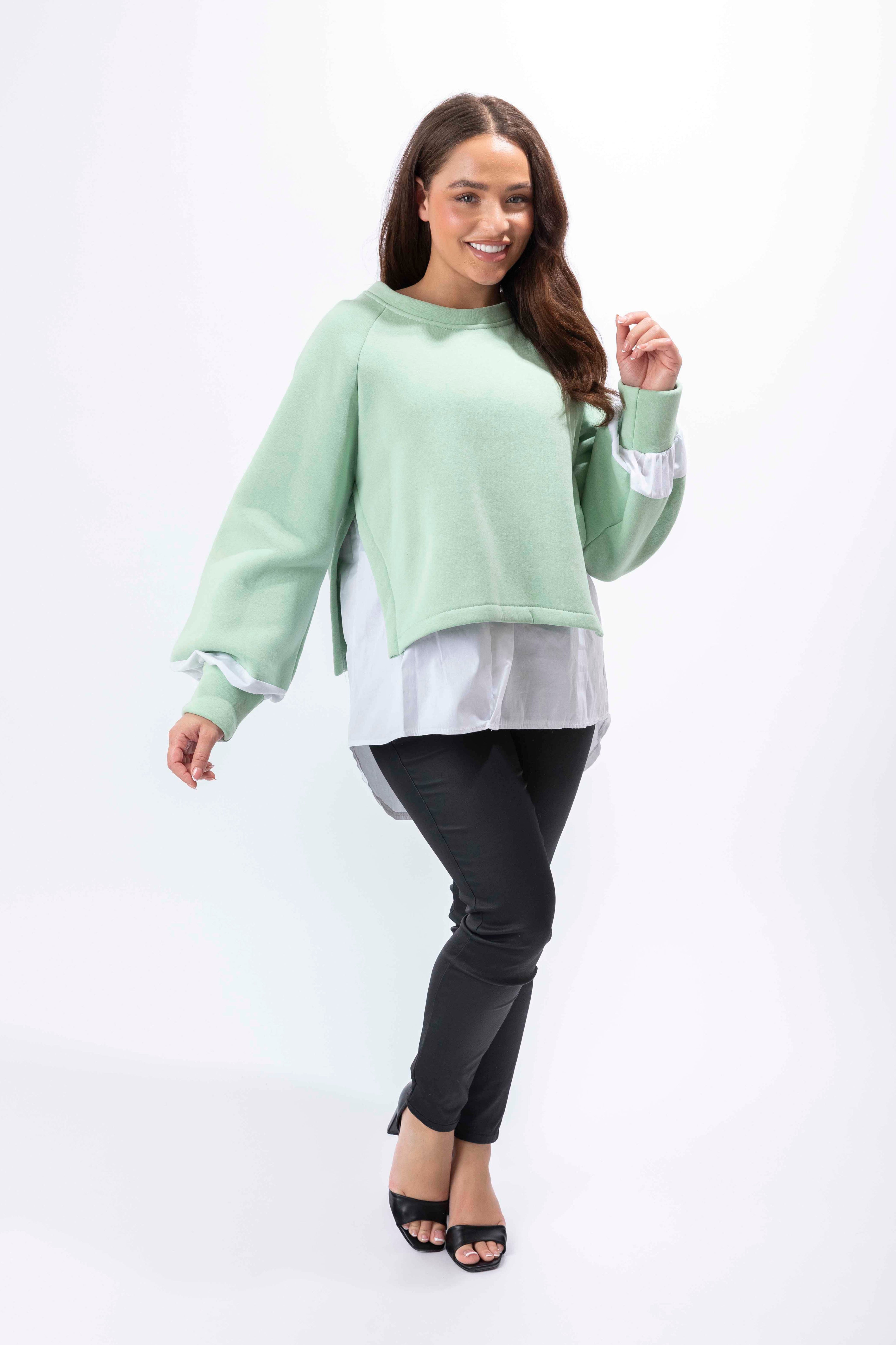 Dipped Shirt Hem Scoopneck Sweatshirt