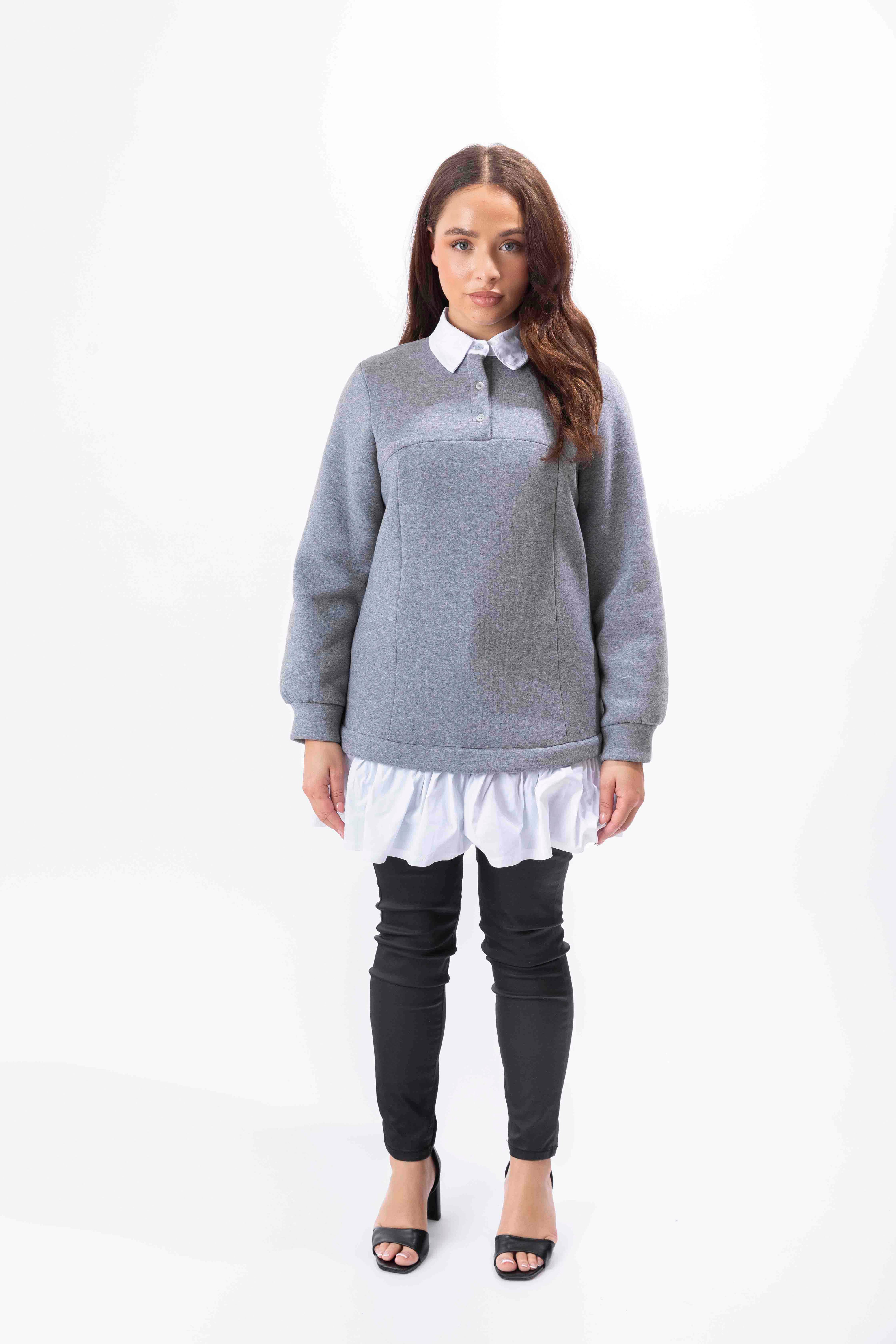 Shirt Collar And Hem Sweatshirt Dress