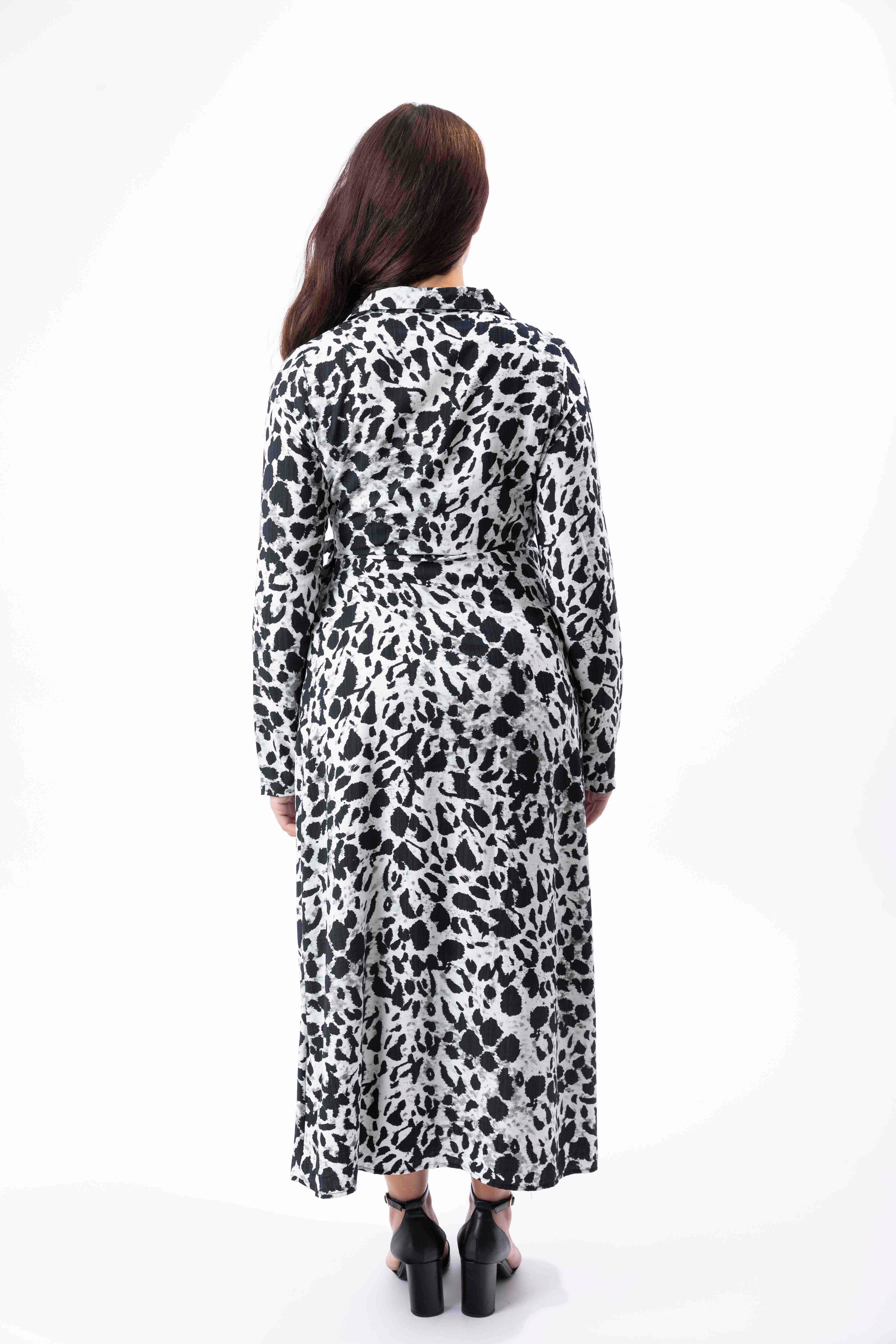 Animal Print Viscose Blend Long A-Line Wrap Dress-SinglePrice