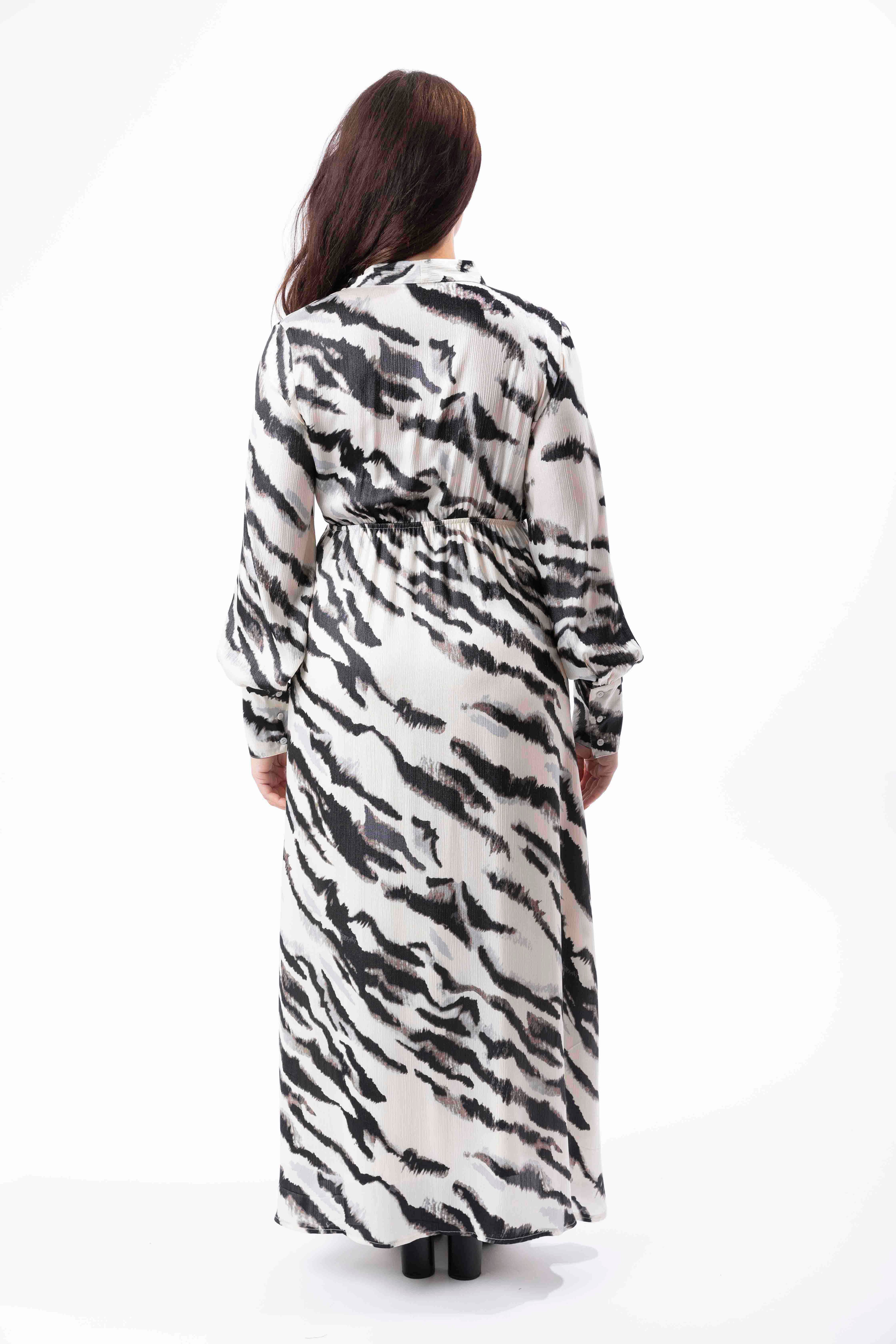 Tie Dye Print Wrap Up Flowy Long Sleeve Maxi Dress