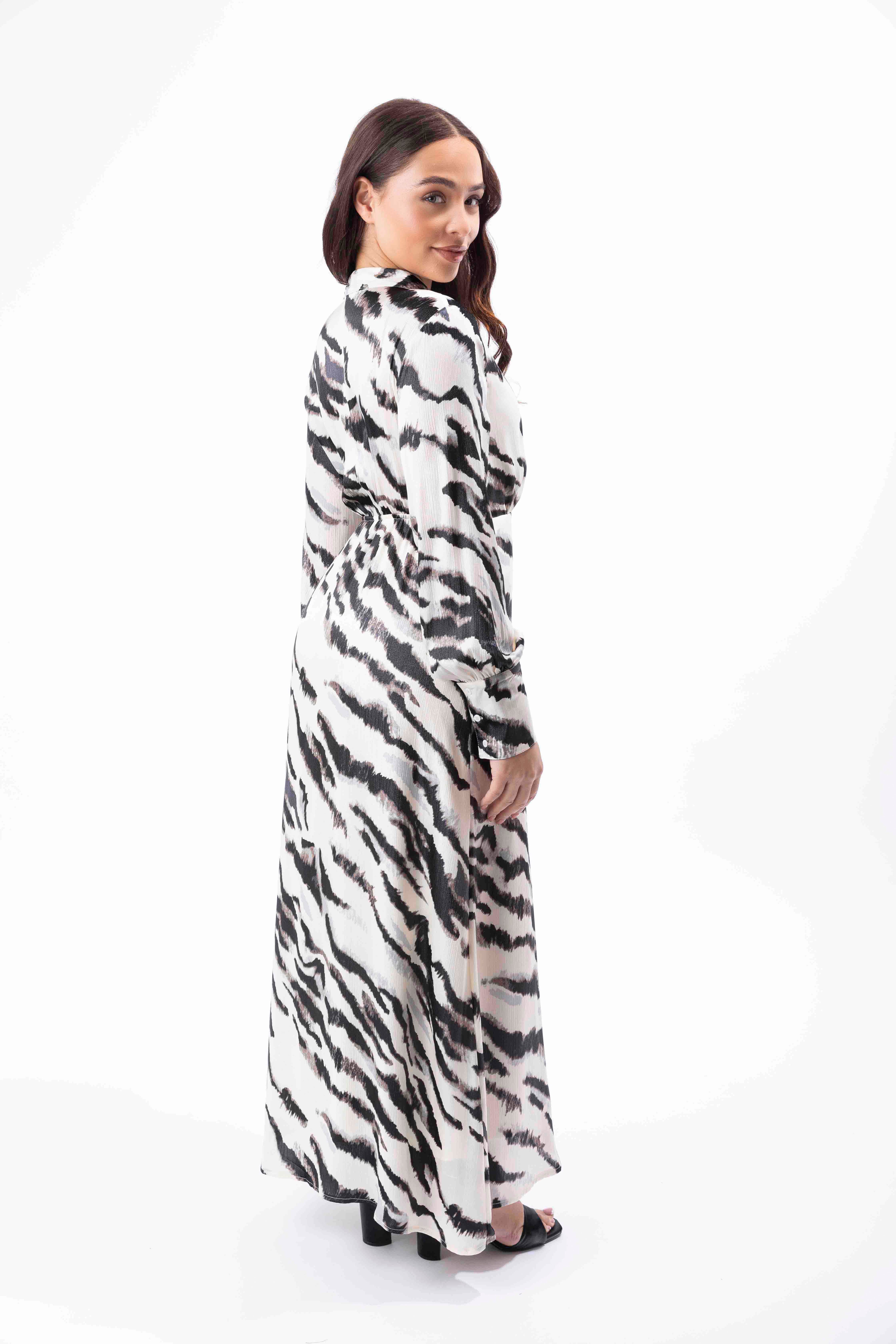 Tie Dye Print Wrap Up Flowy Long Sleeve Maxi Dress