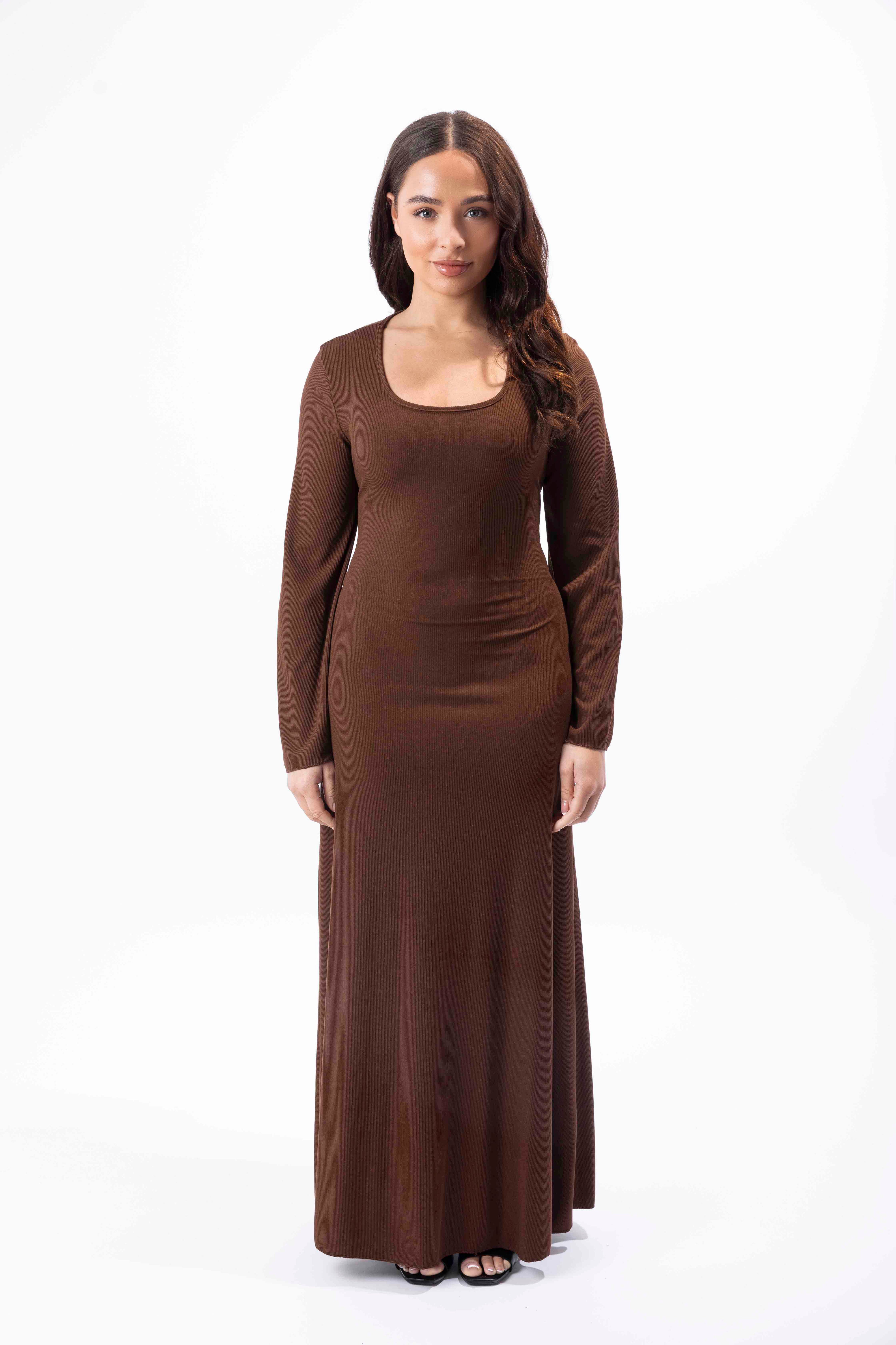 Wholesale Women's Bell Sleeve Tie Up Back Ribbed A-Line Maxi Dress (PACK OF 6)