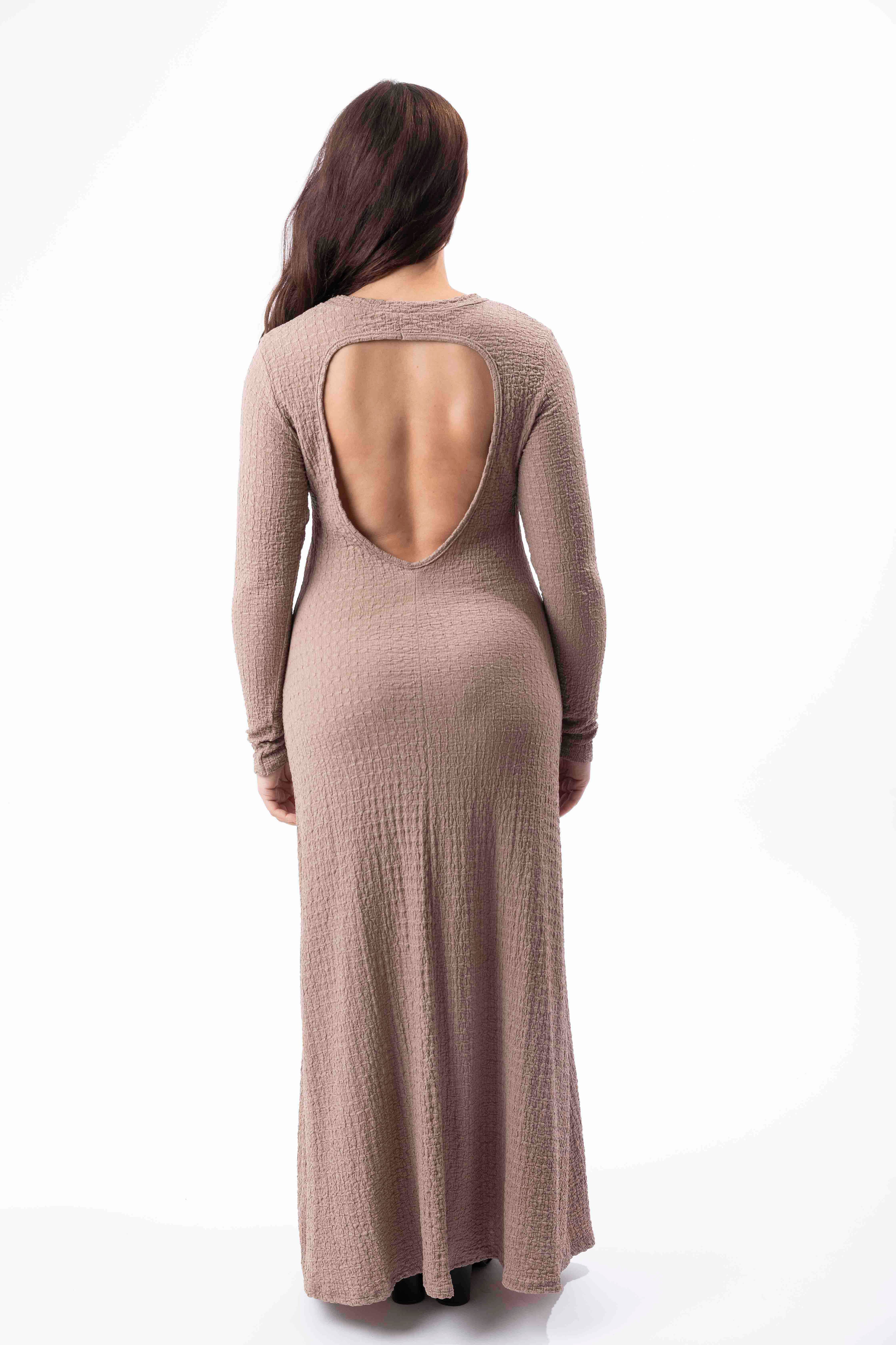 Textured Cut Out Back A-Line Stretchy Maxi Dress