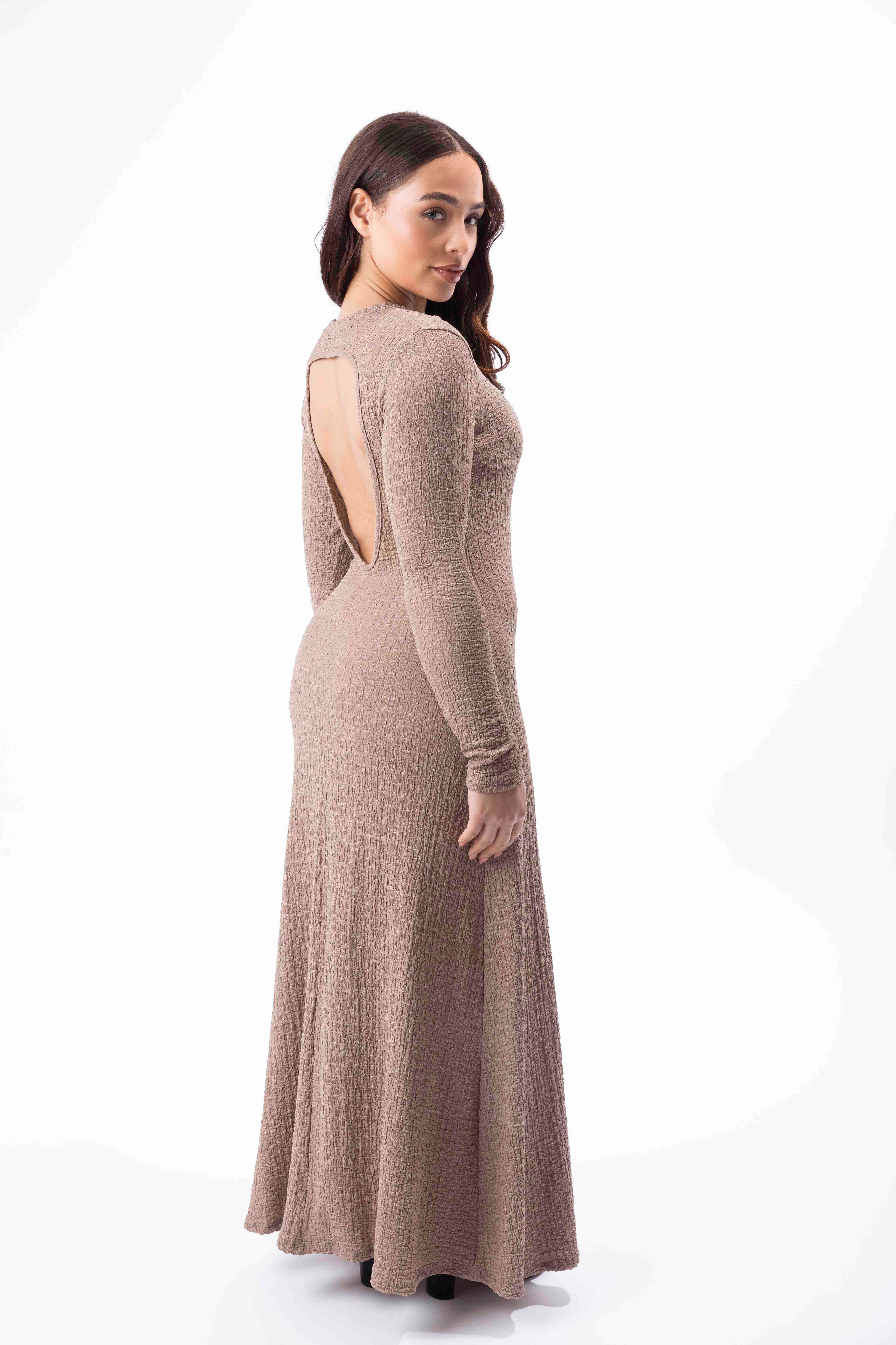 Wholesale Women's Textured Cut Out Back A-Line Stretchy Maxi Dress (PACK OF 6)