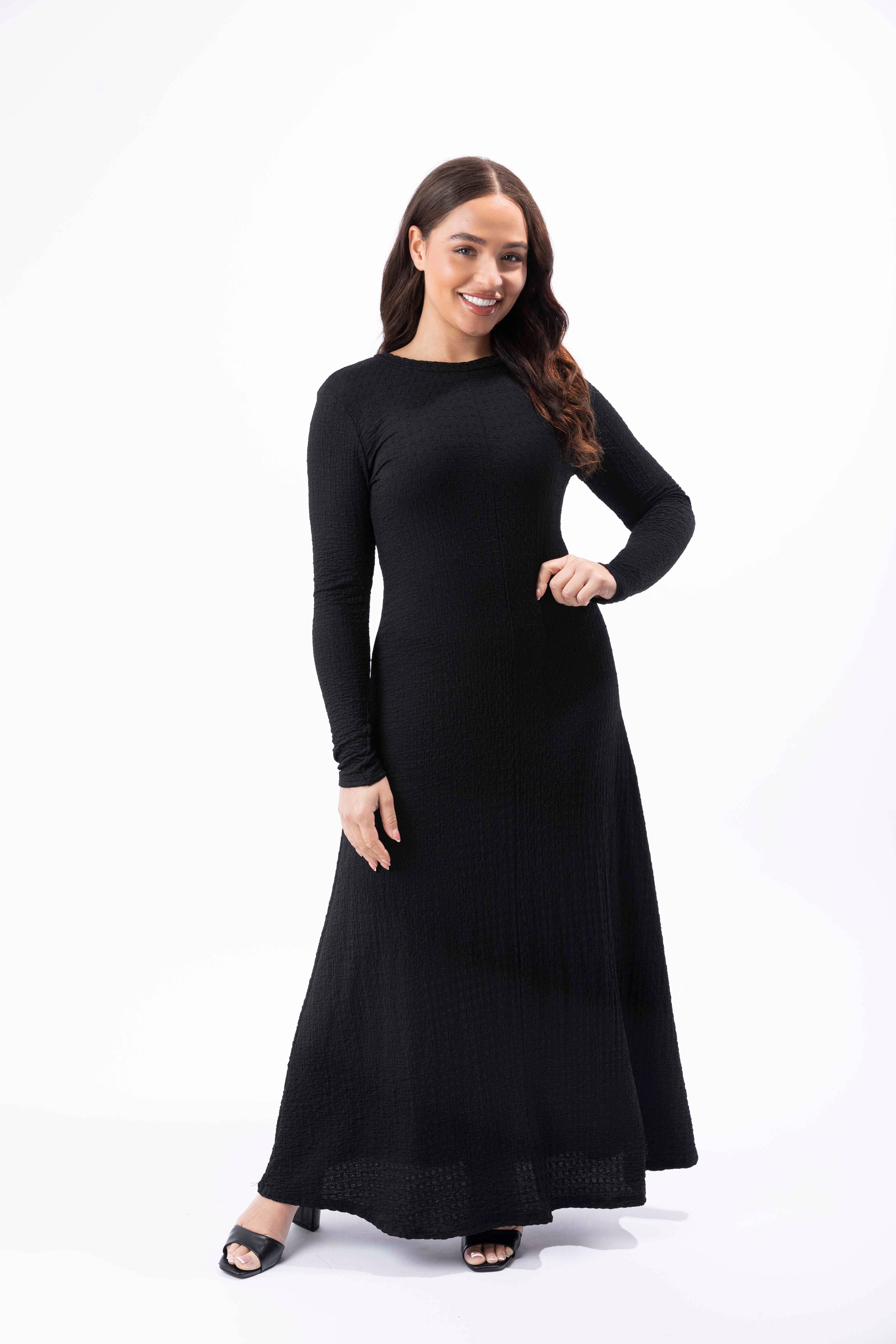 Textured Cut Out Back A-Line Stretchy Maxi Dress