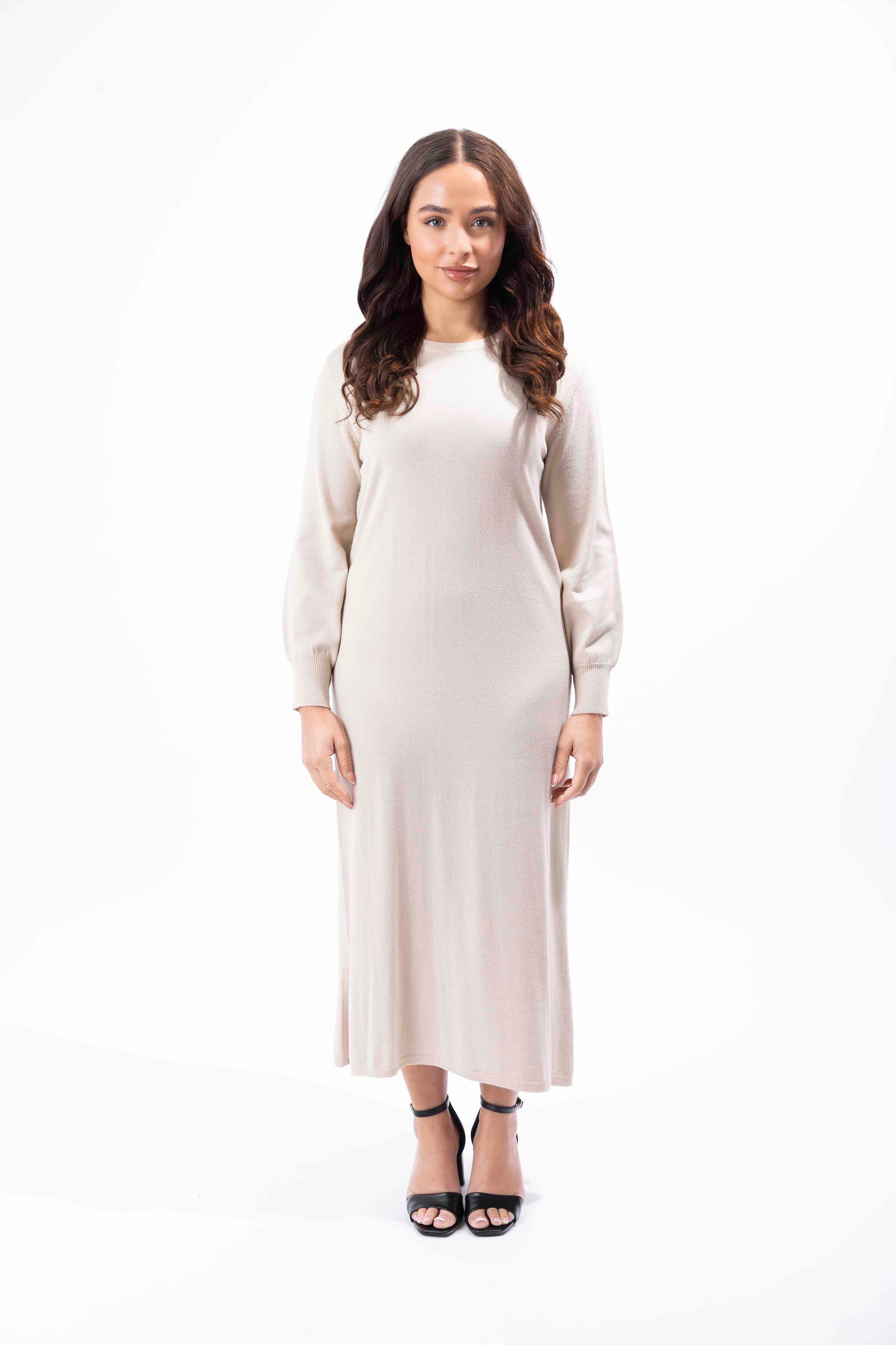 Straight Cut Flat Knit Long Jumper Dress