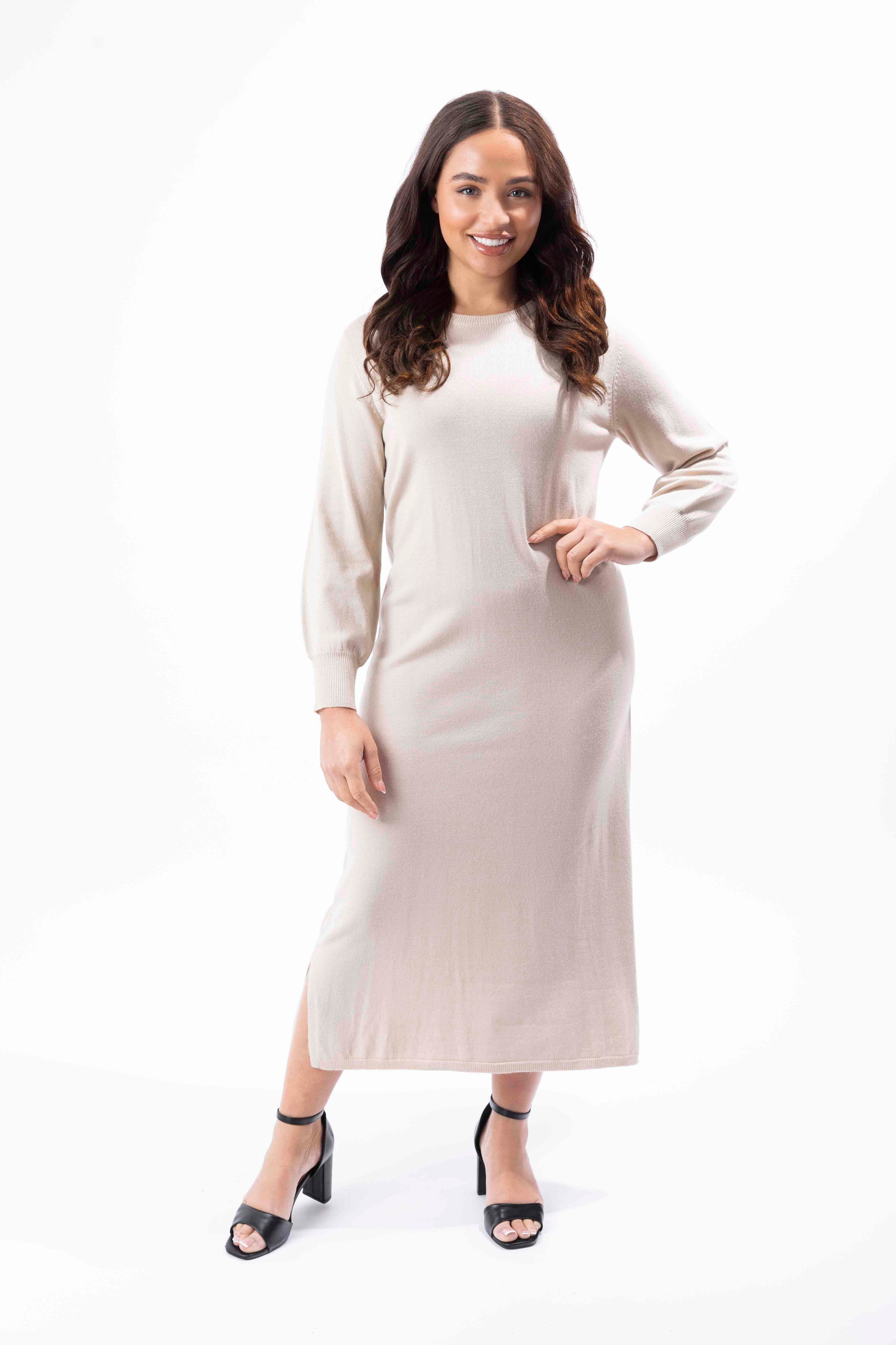 Straight Cut Flat Knit Long Jumper Dress