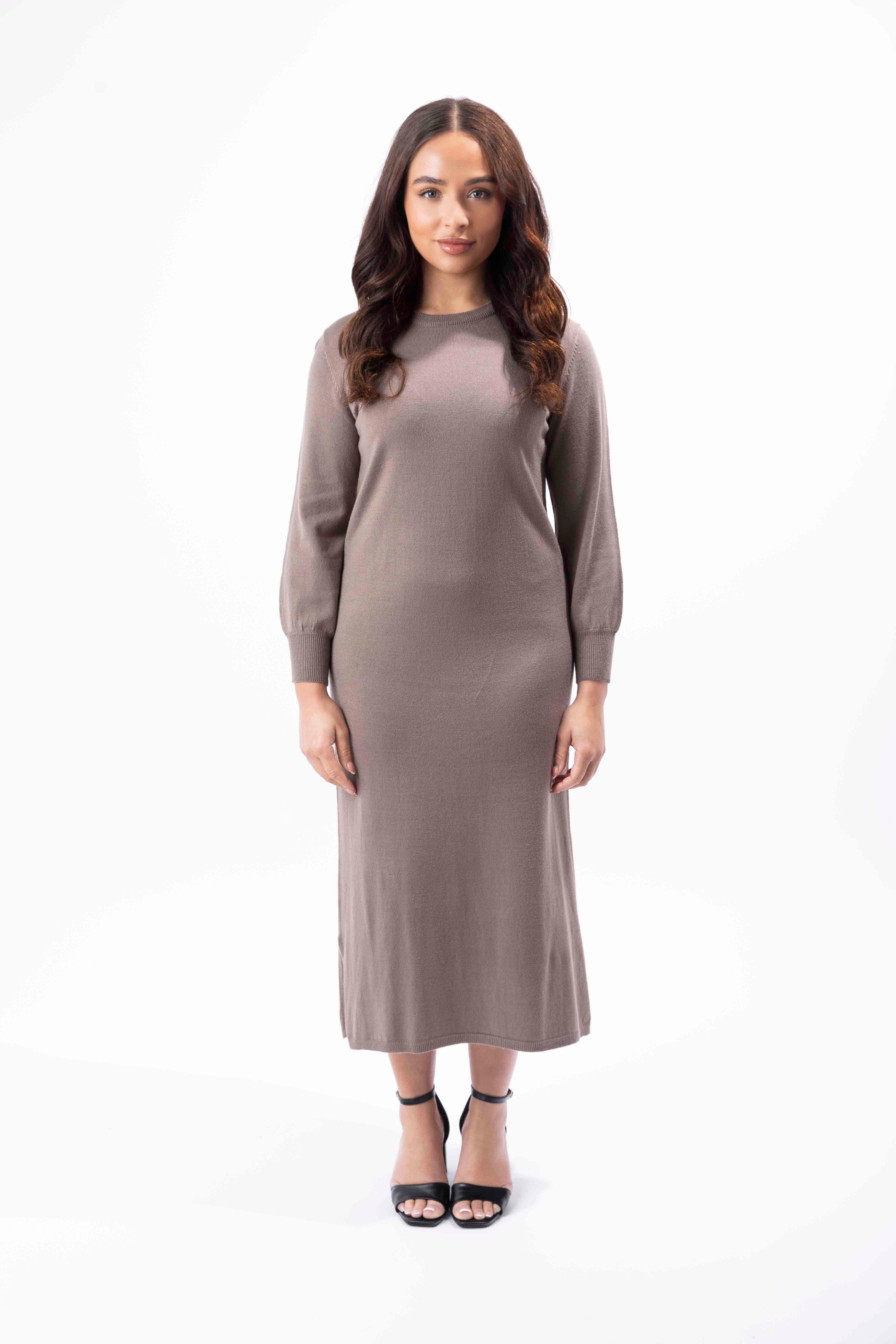 Straight Cut Flat Knit Long Jumper Dress