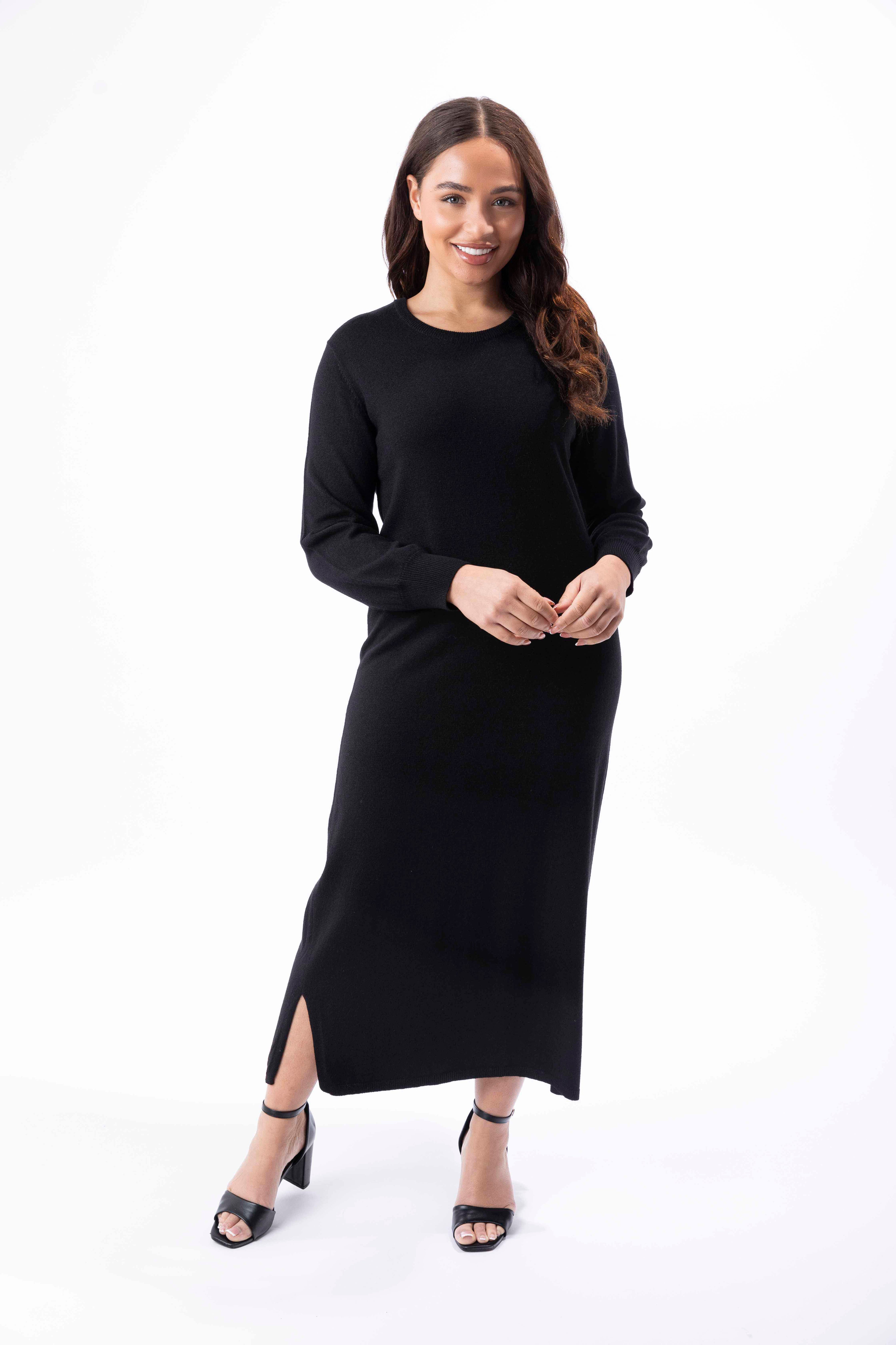 Straight Cut Flat Knit Long Jumper Dress