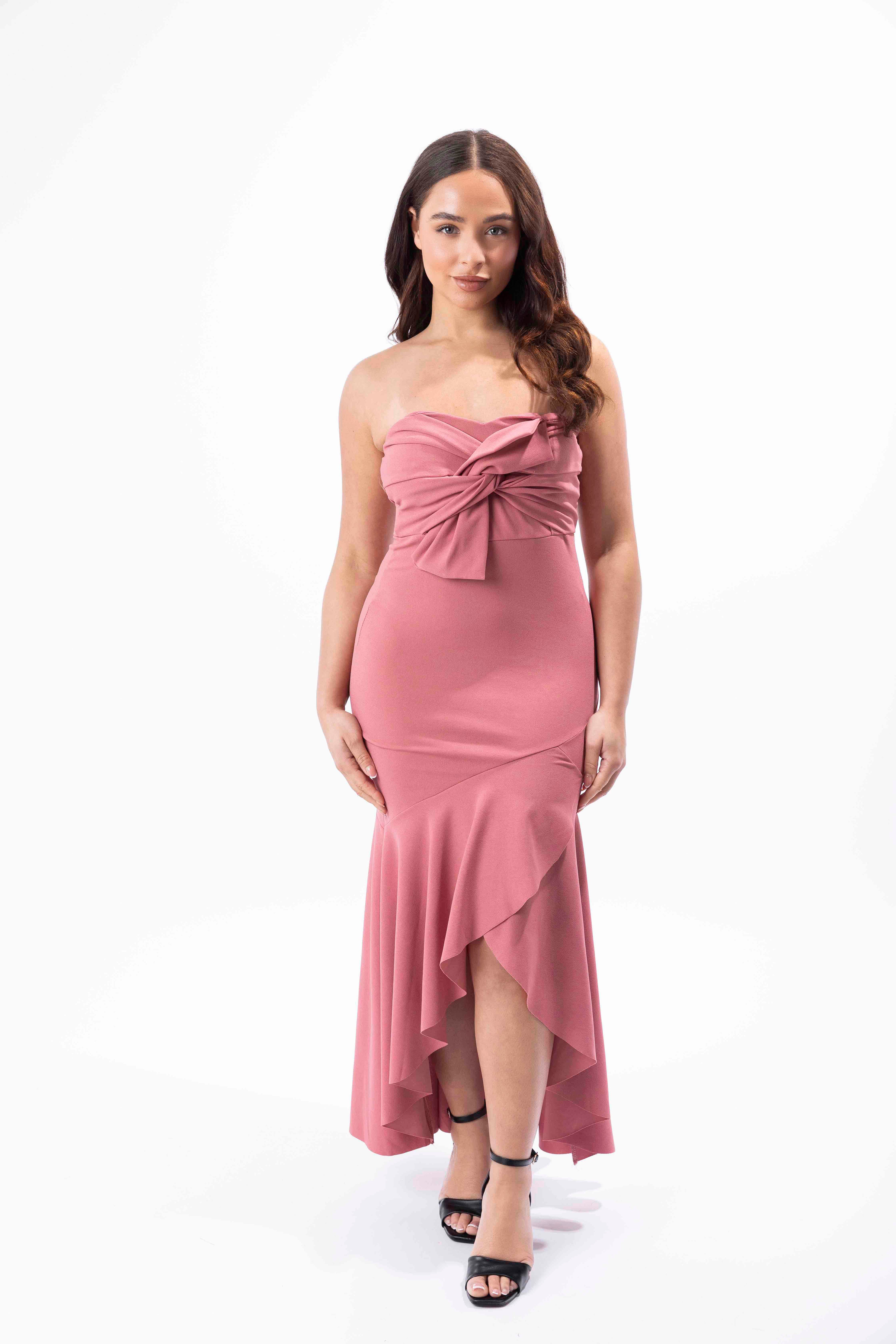 Strapless Frill Hem High-Low Elegant Evening Dress