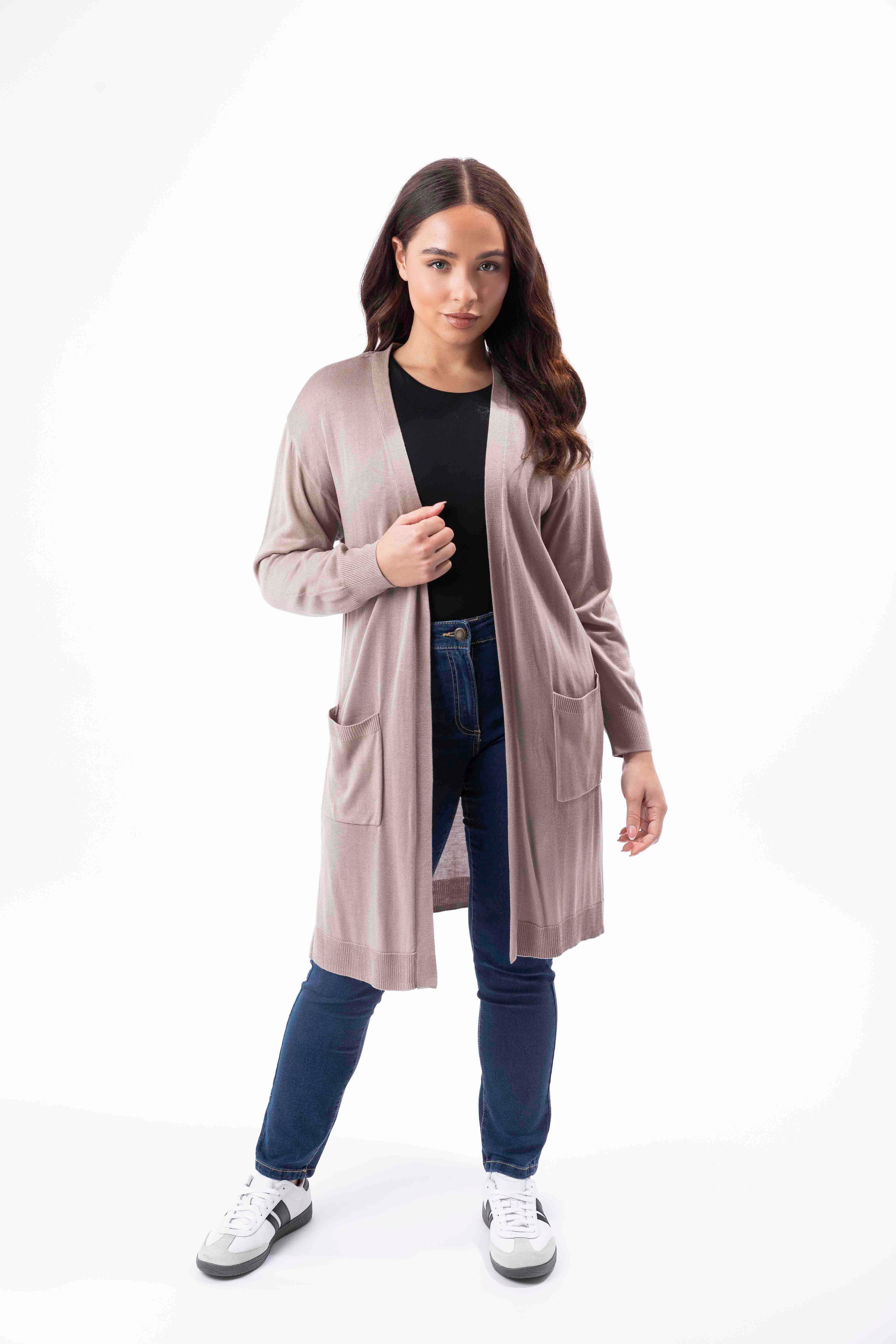 Flat Knit Front Pocket Open Longline Cardigan