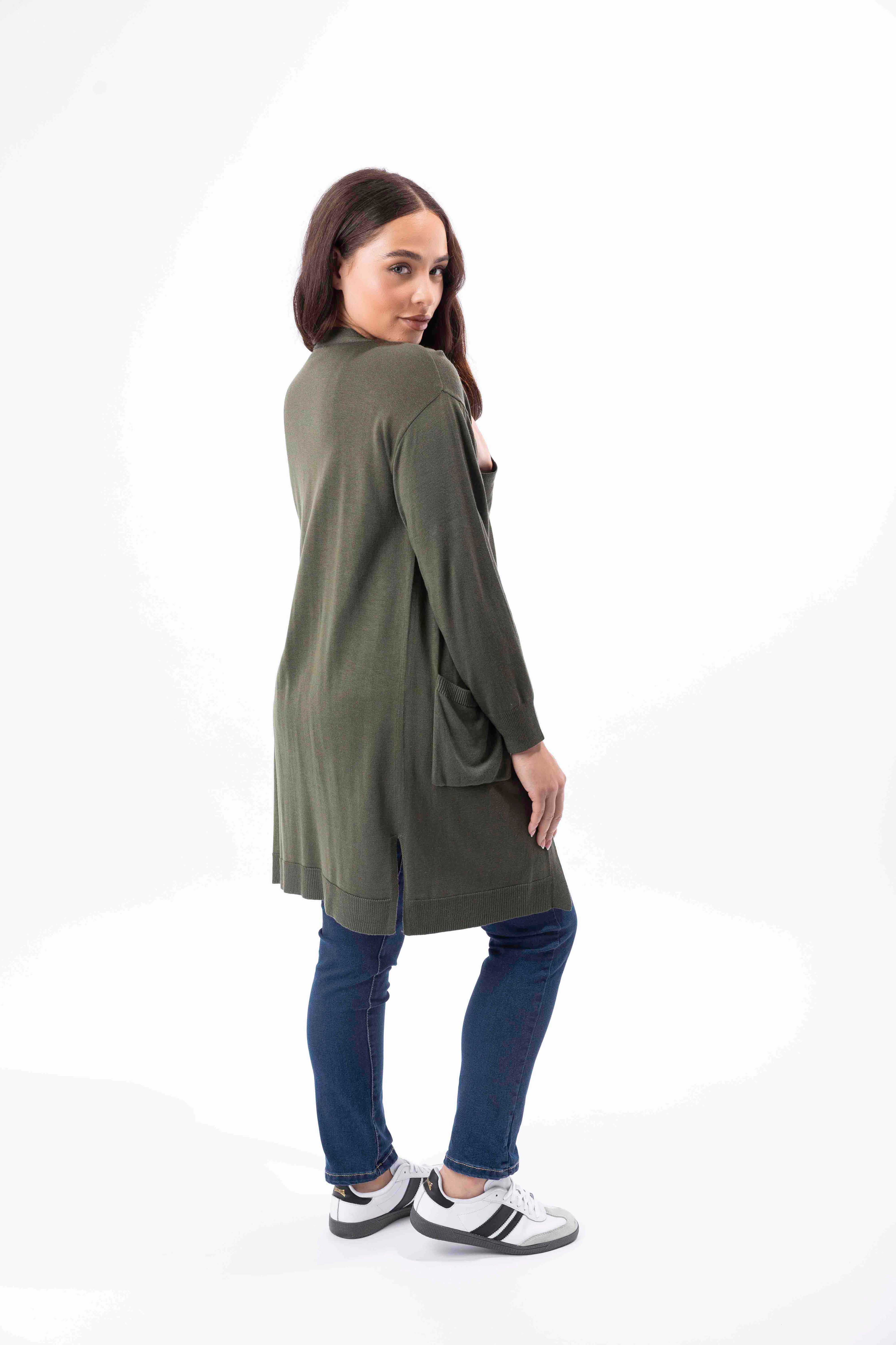 Flat Knit Front Pocket Open Longline Cardigan