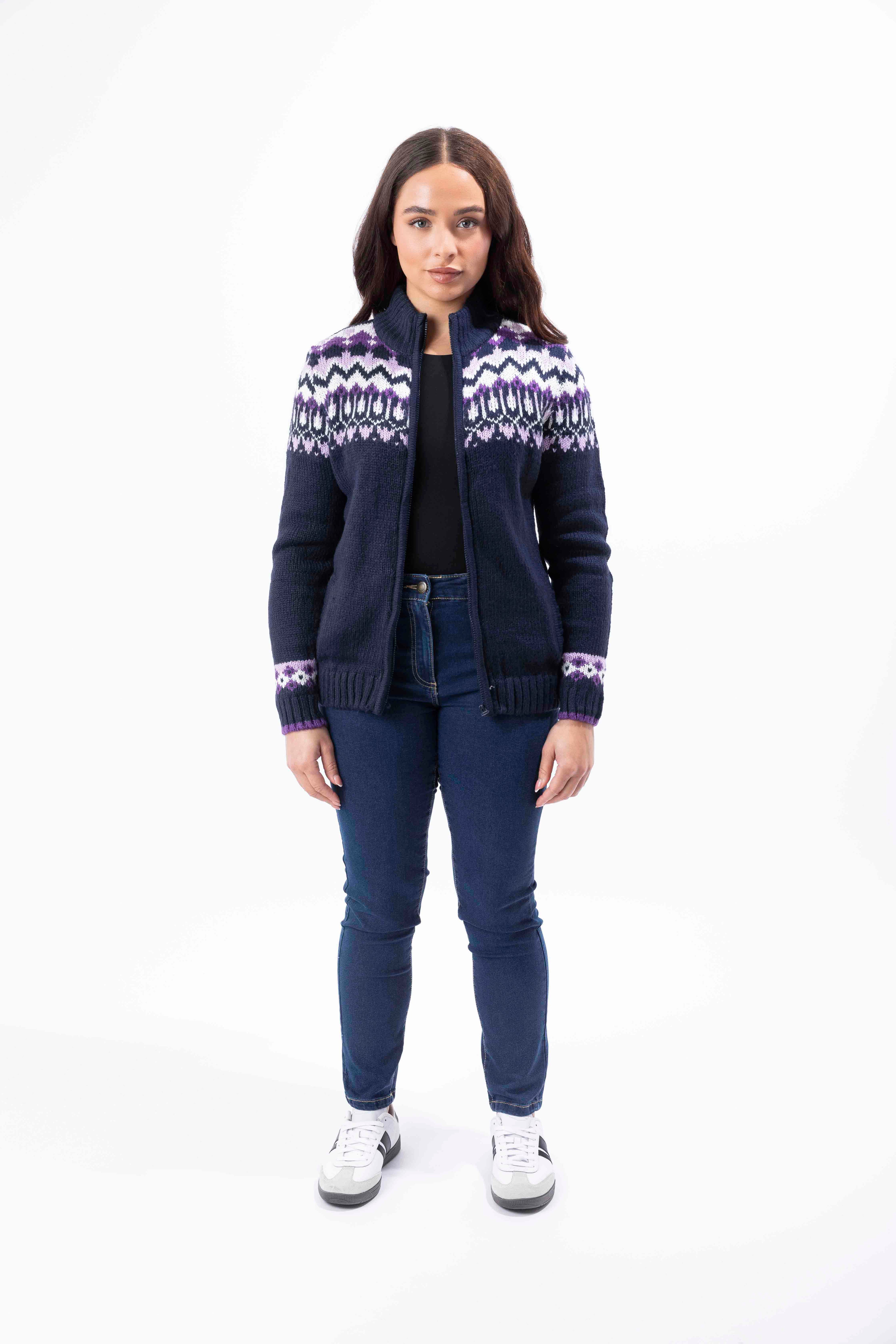 Tiara Fair İsle Print Thick Knitted Full Zip Cardigan