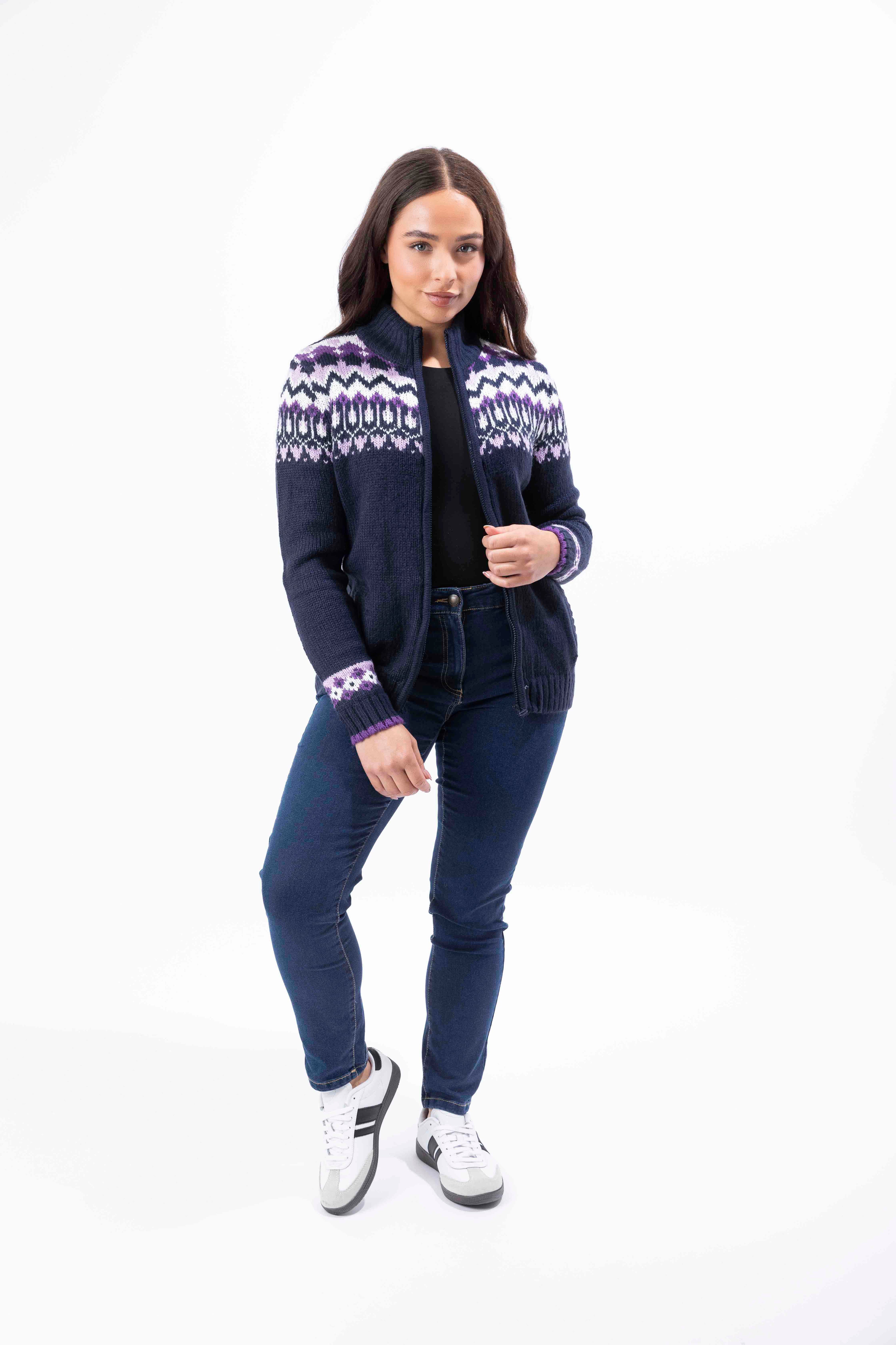 Tiara Fair İsle Print Thick Knitted Full Zip Cardigan