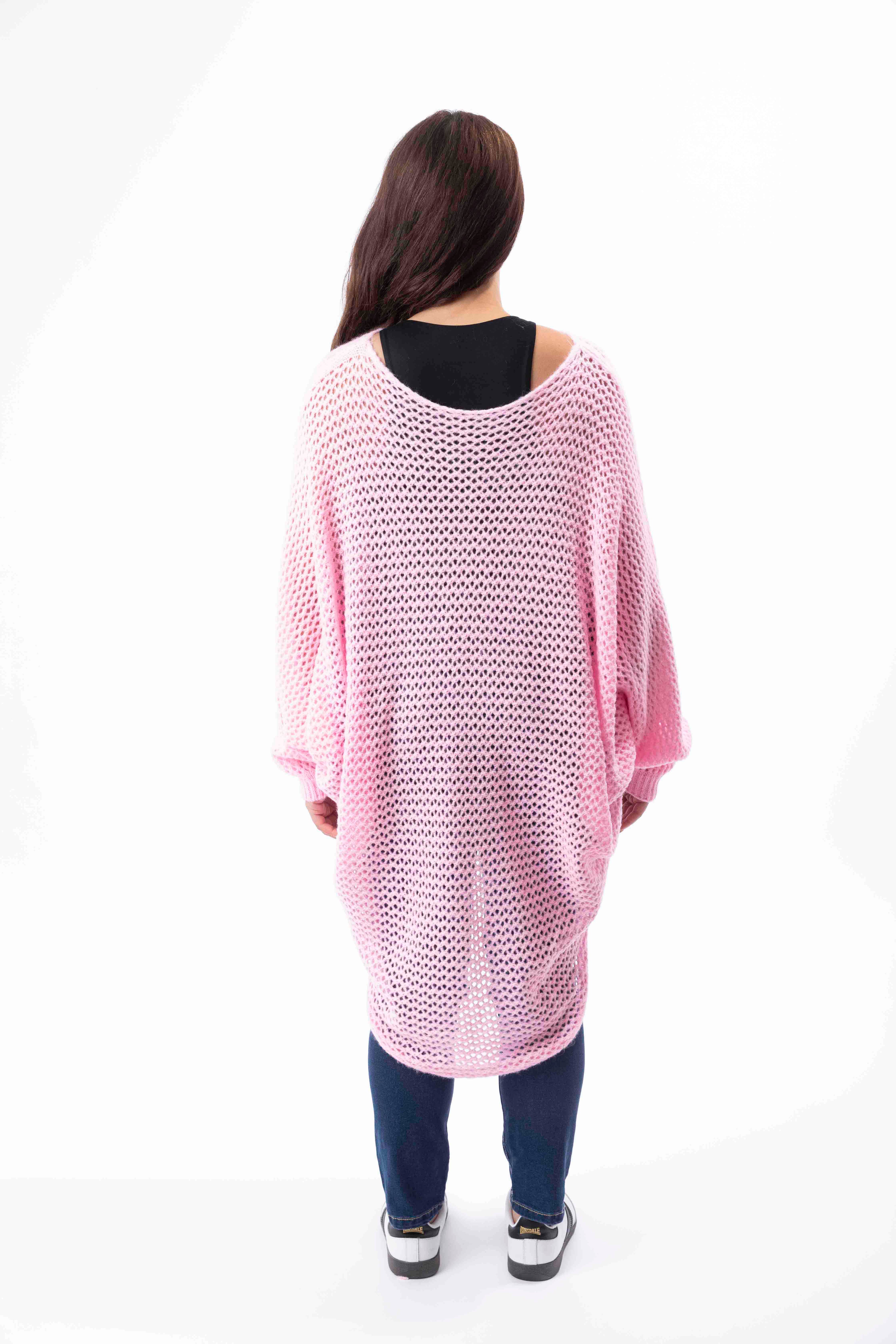 Hollow Knit Bat Sleeve Relaxed Fit Hi-Low Longline Jumper-SinglePrice