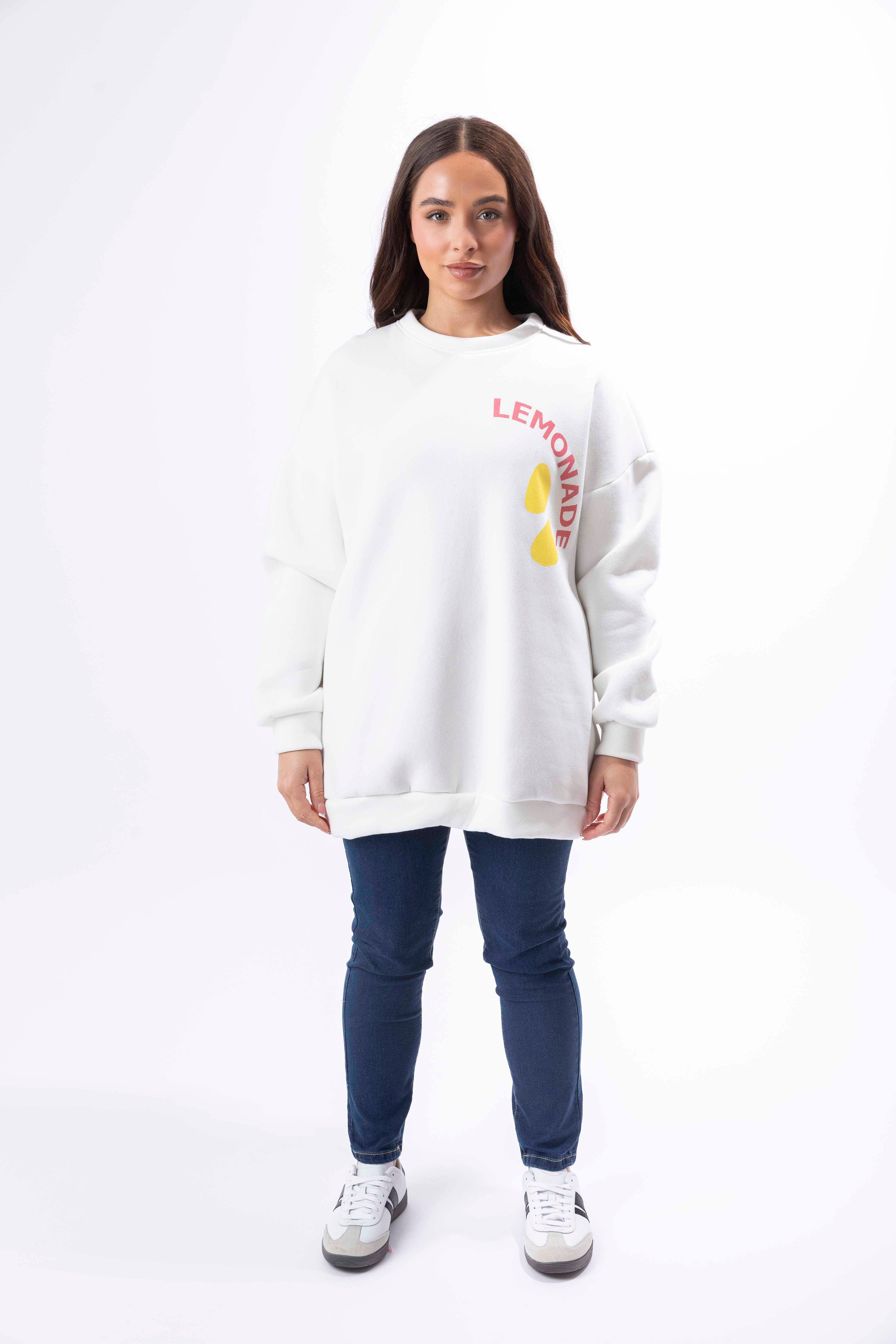 Fleeced Longline Printed Cotton Sweatshirt