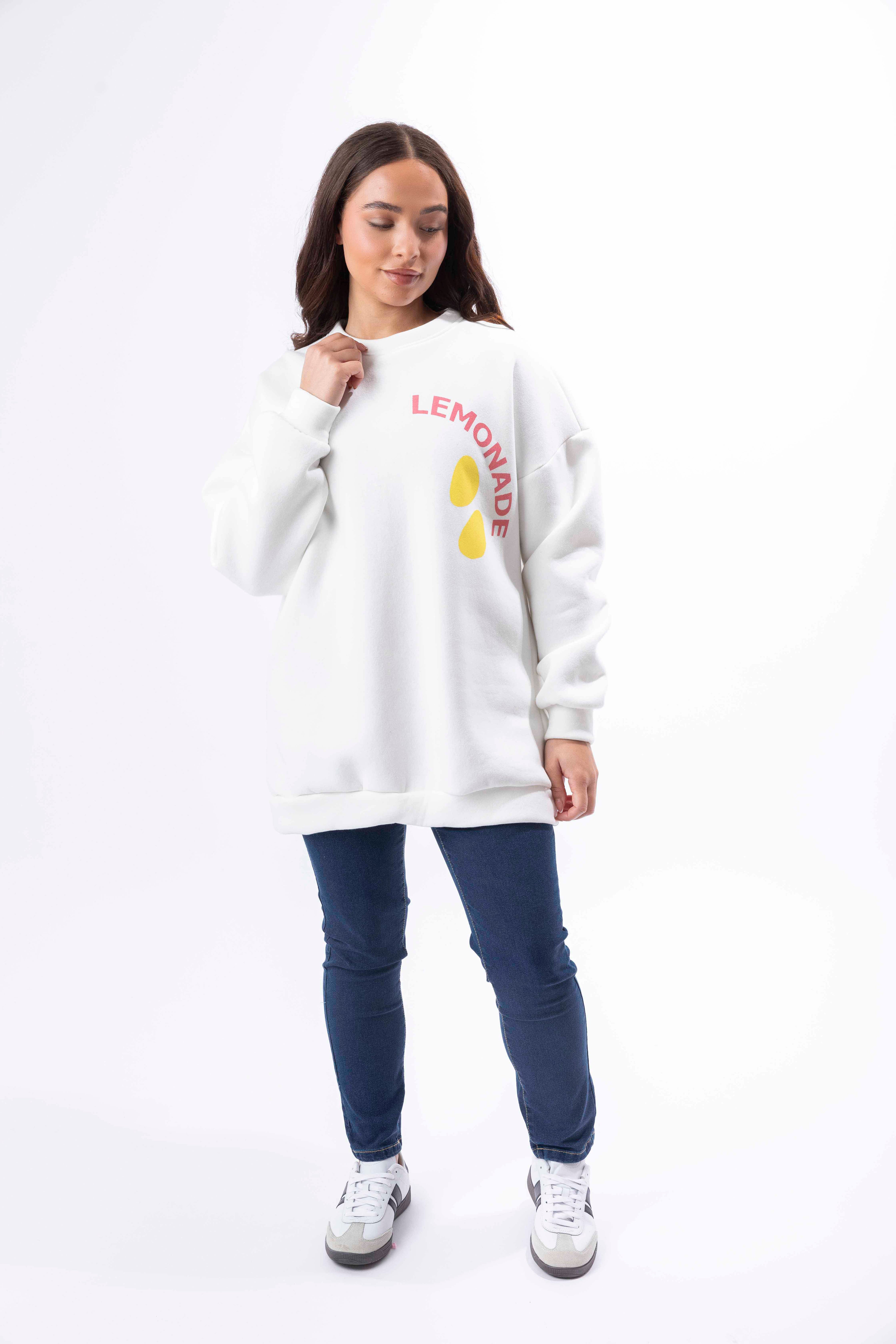 Fleeced Longline Printed Cotton Sweatshirt