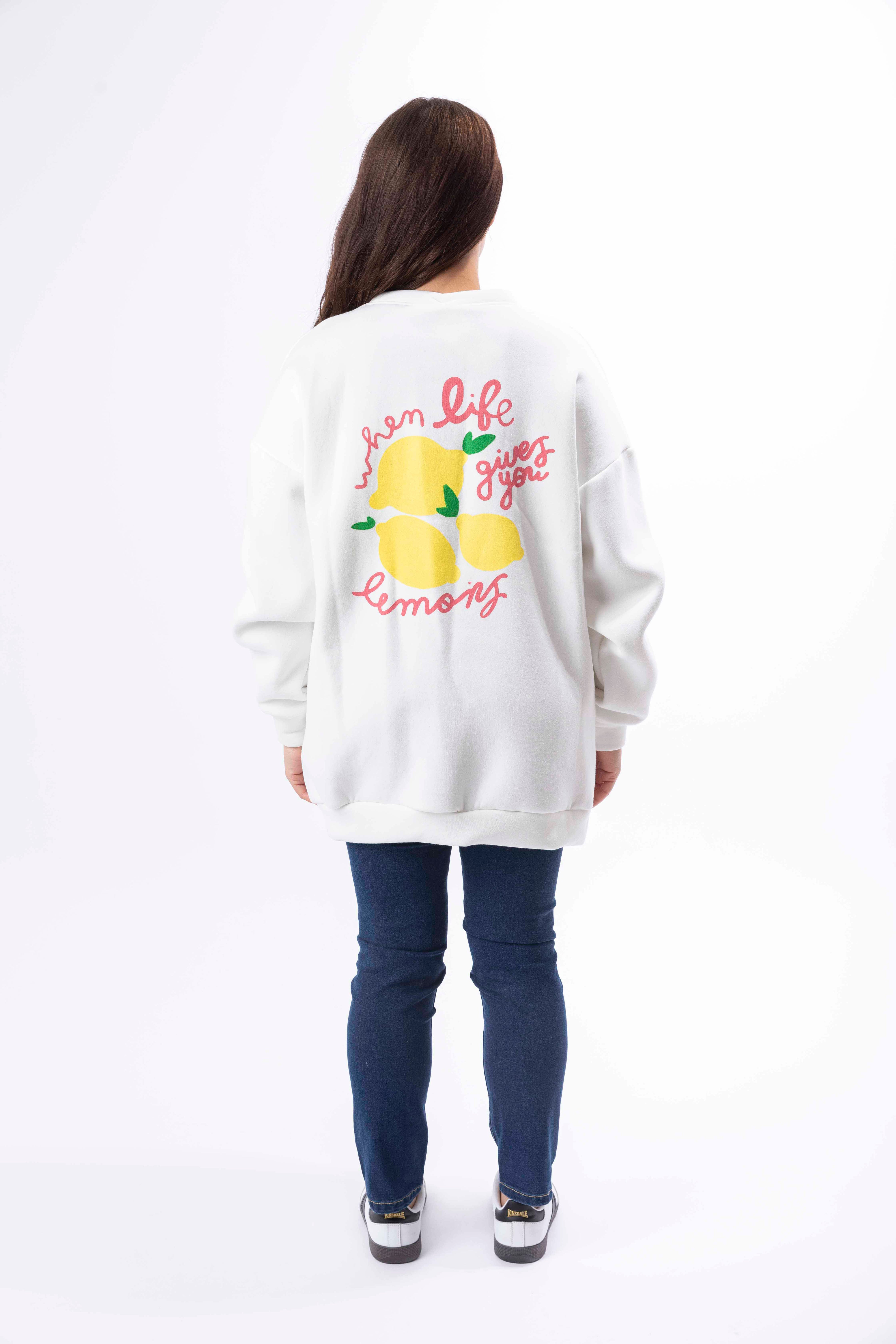 Fleeced Longline Printed Cotton Sweatshirt