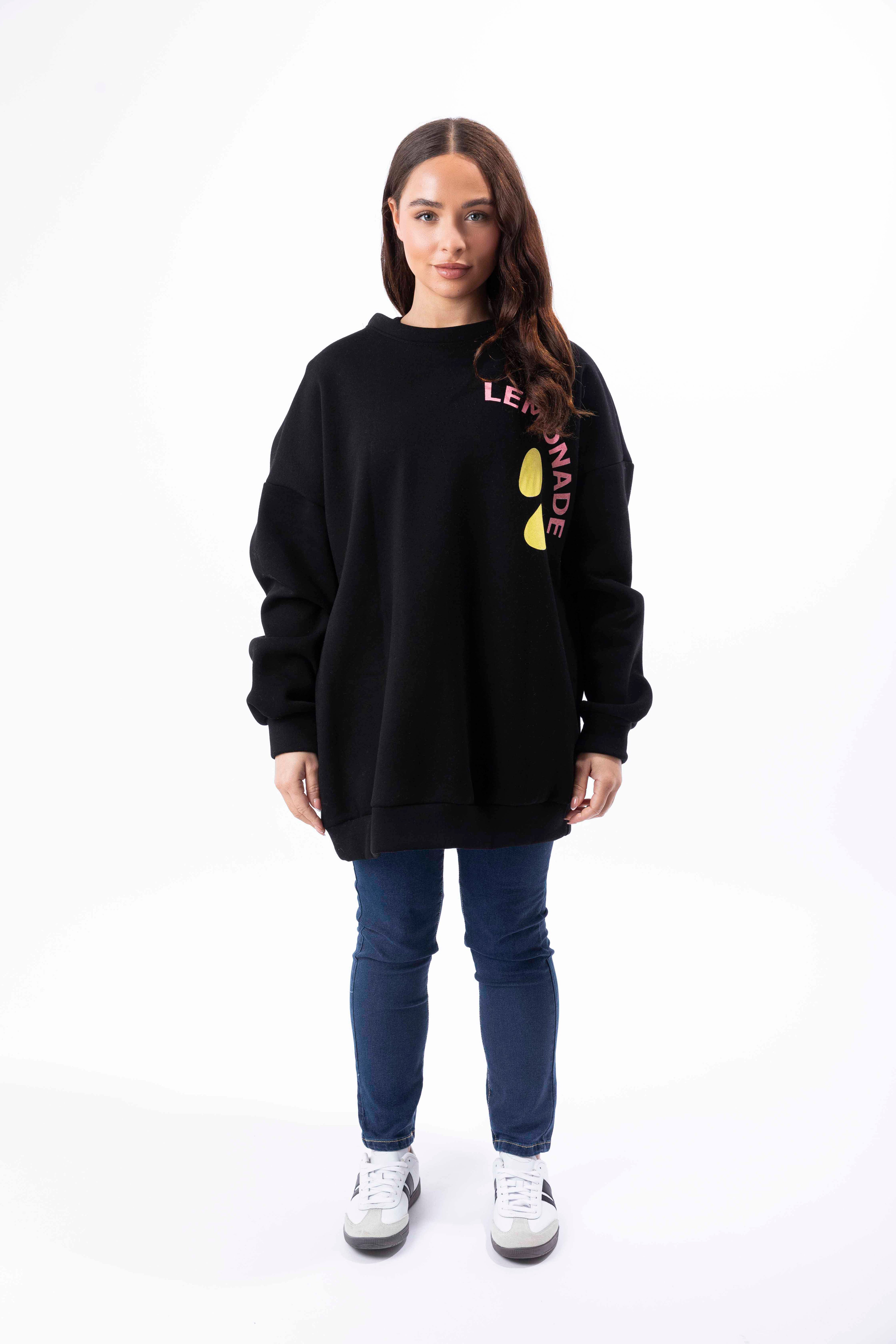 Fleeced Longline Printed Cotton Sweatshirt