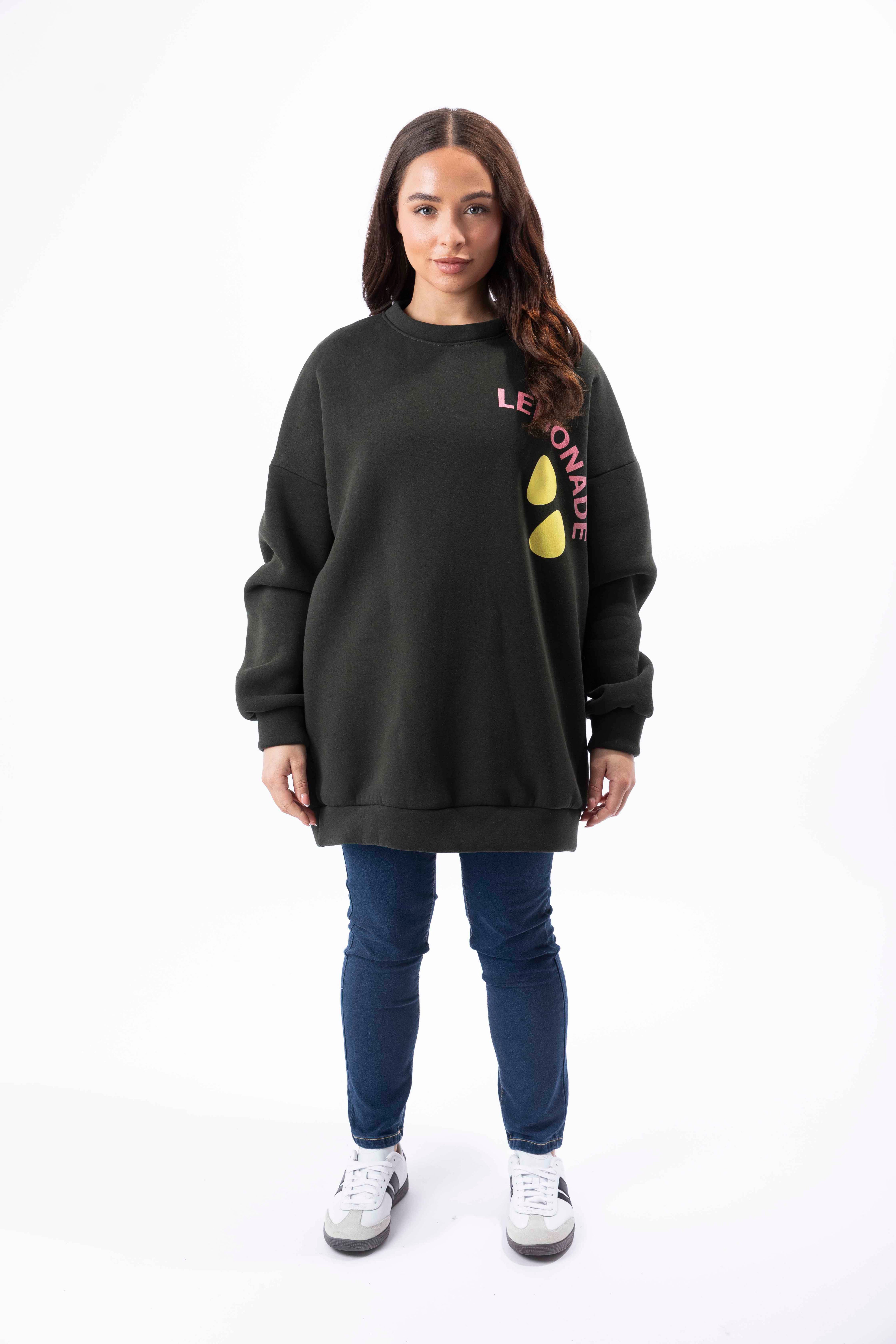 Wholesale Women's Fleeced Longline Printed Cotton Sweatshirt (PACK OF 6)