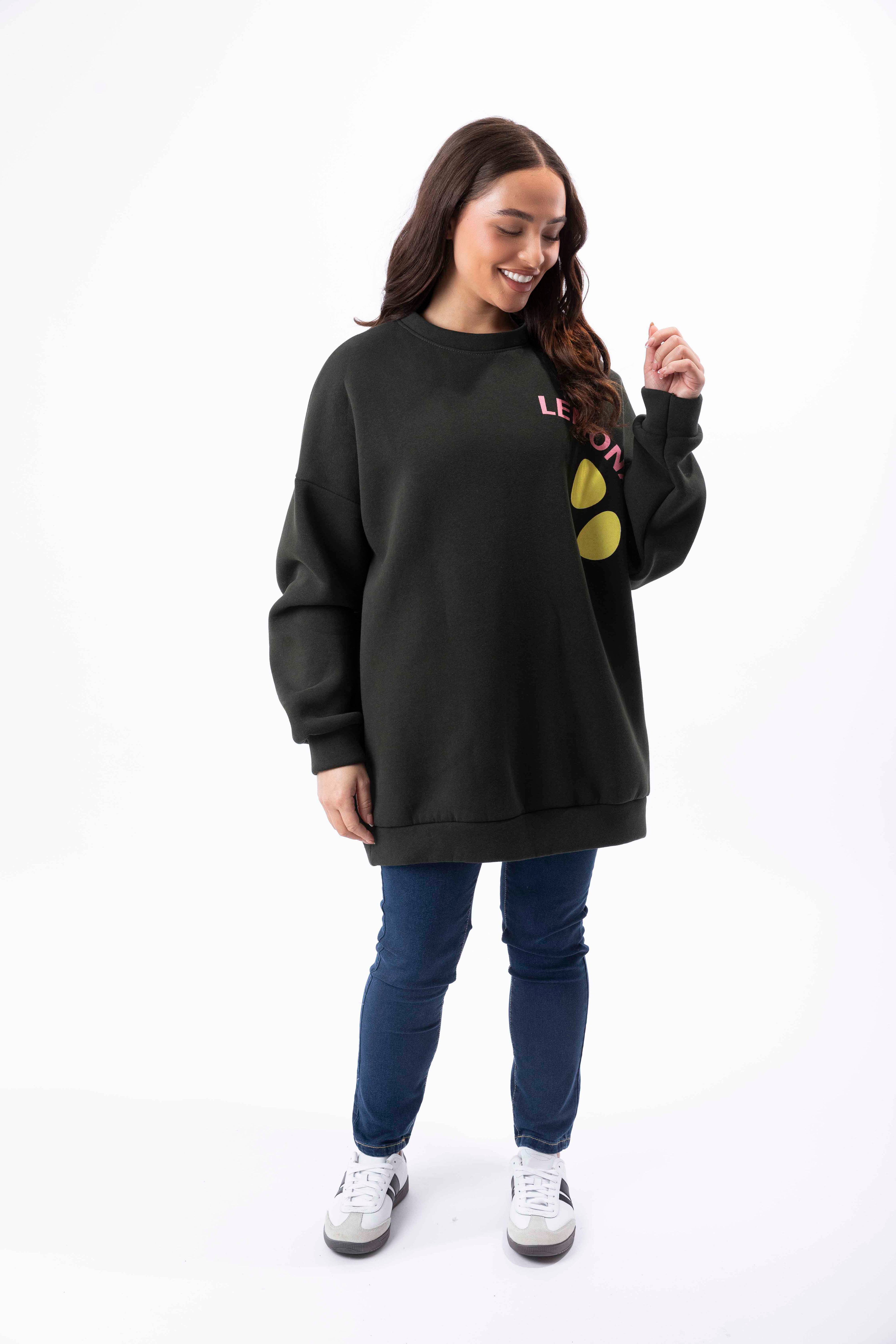 Fleeced Longline Printed Cotton Sweatshirt