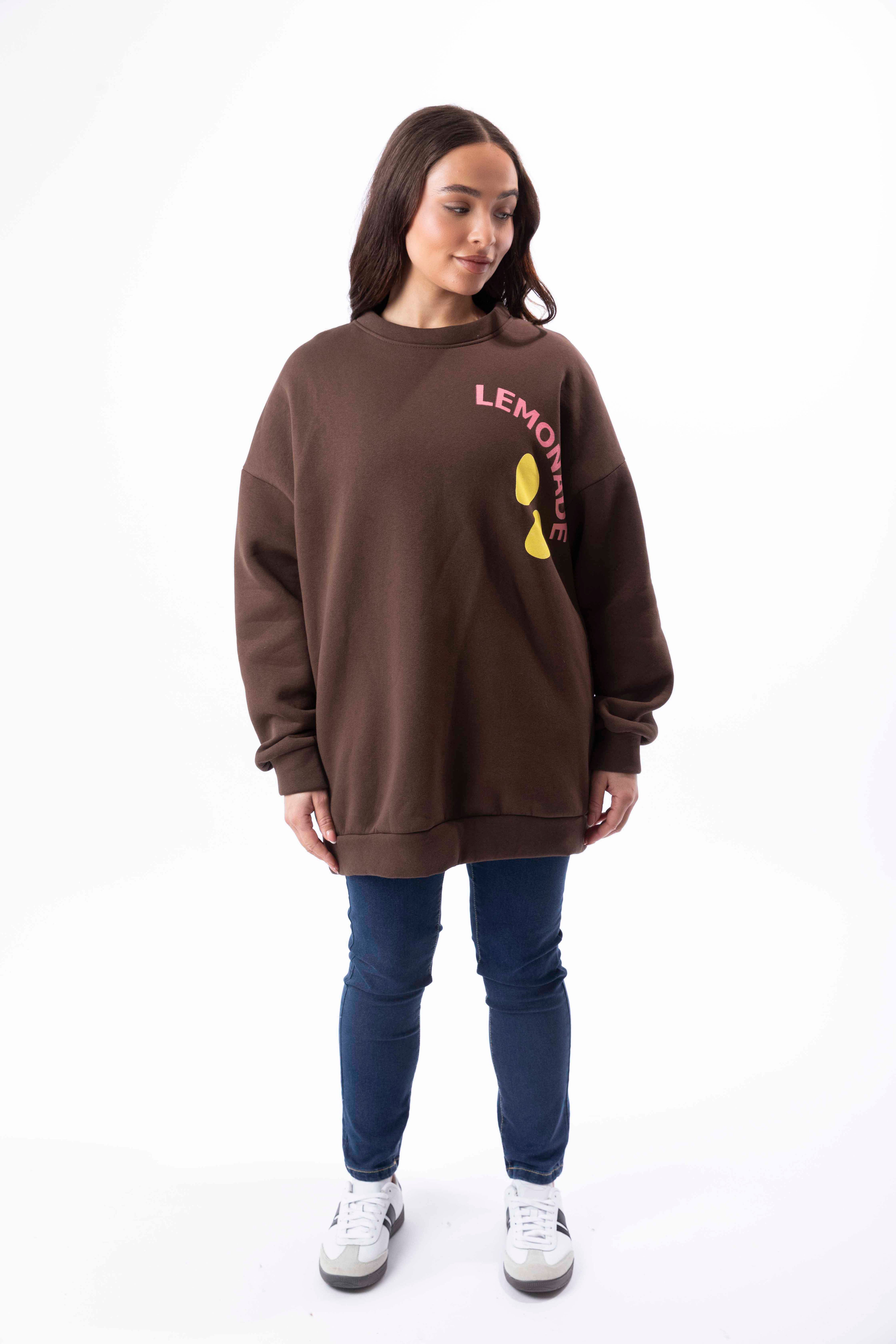 Fleeced Longline Printed Cotton Sweatshirt