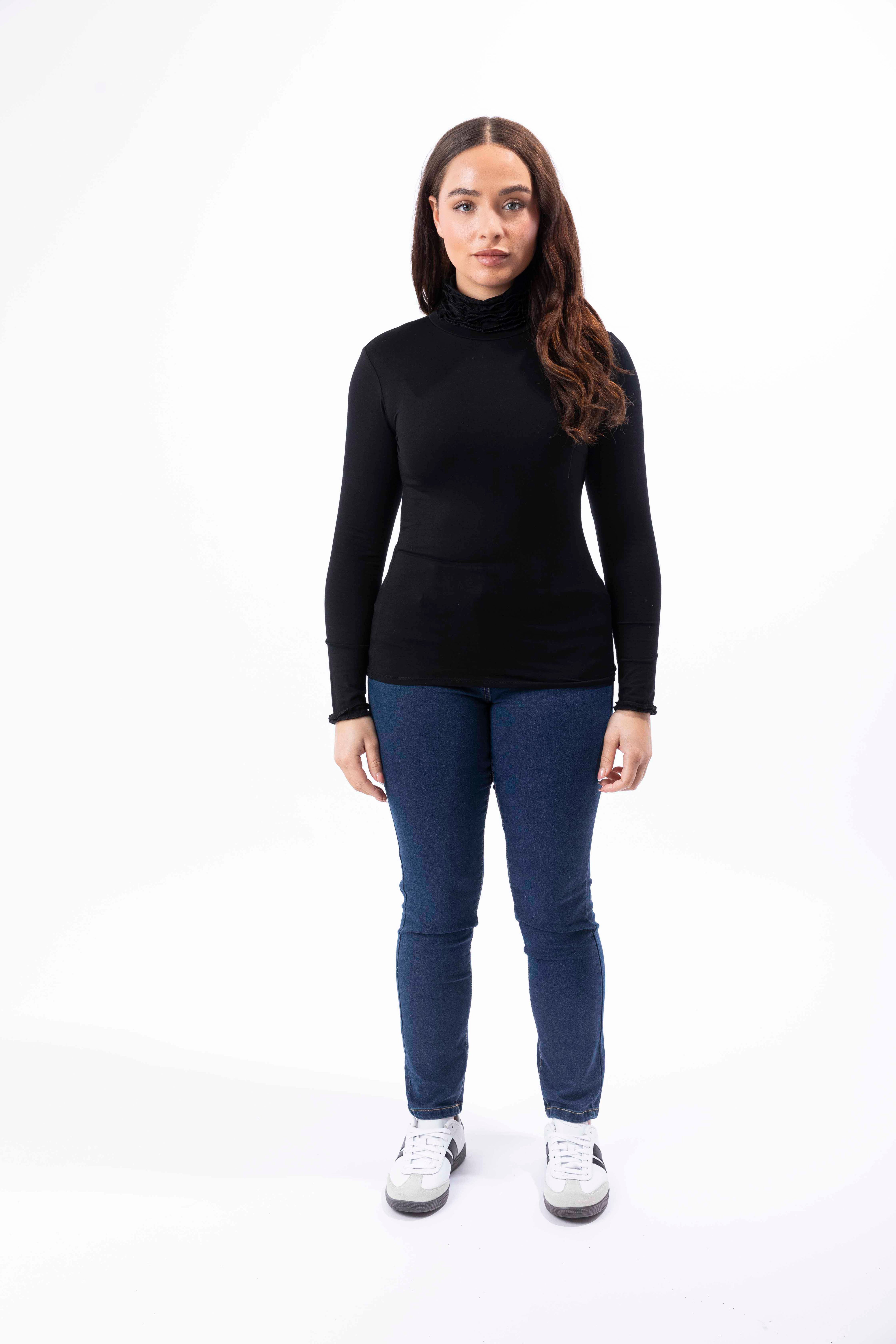 Frill High Neck Viscose Sweatshirt