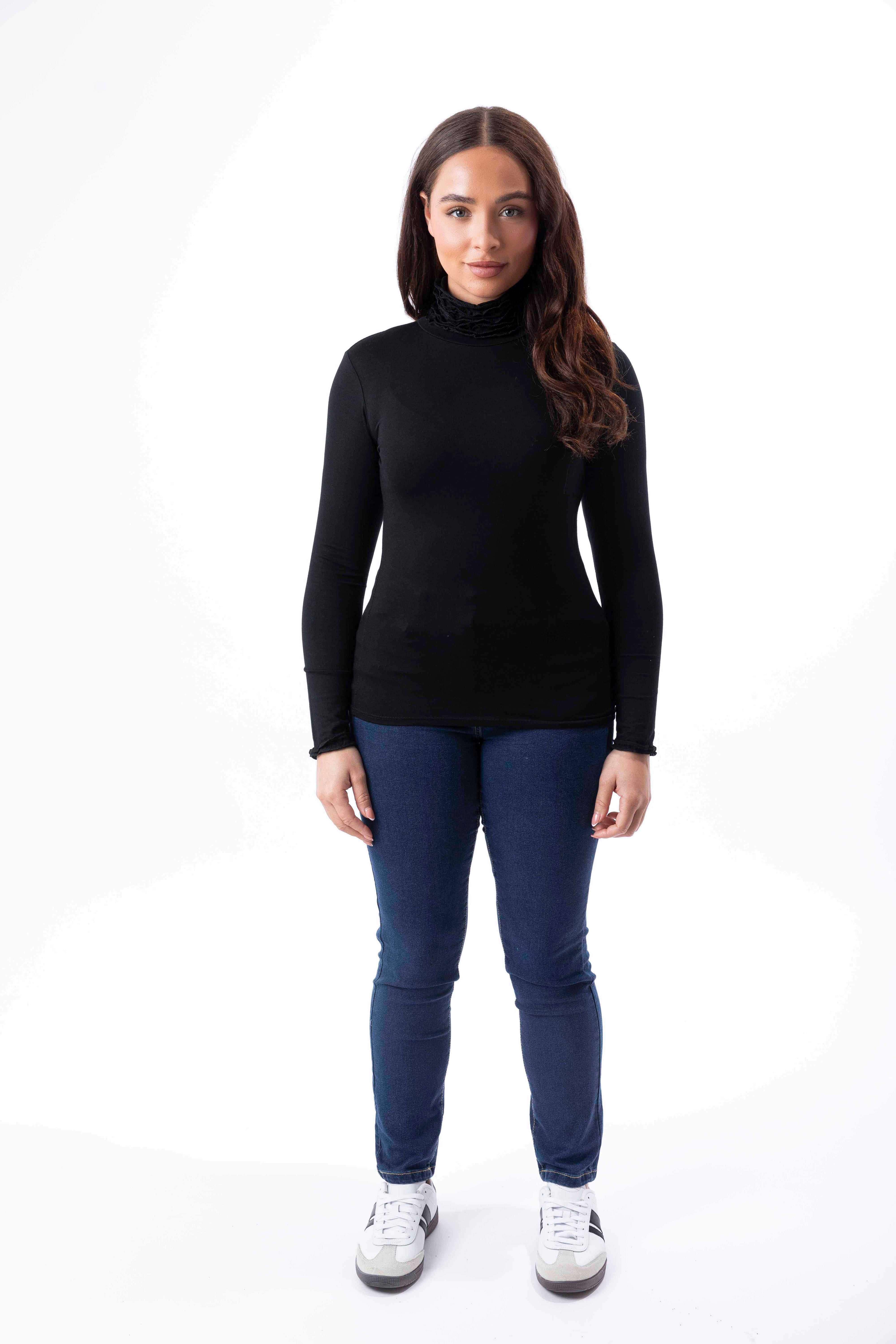 Frill High Neck Viscose Sweatshirt