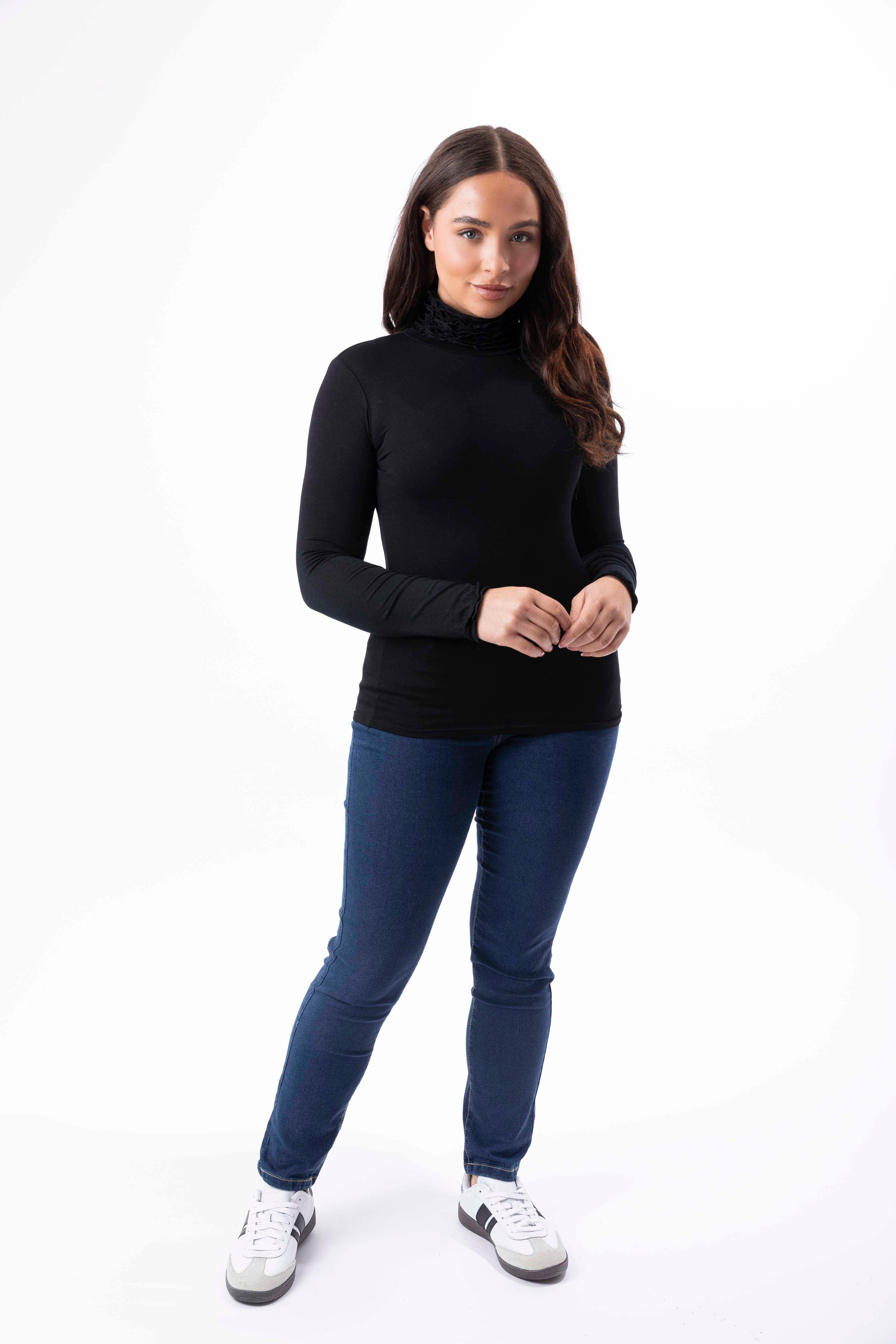 Frill High Neck Viscose Sweatshirt