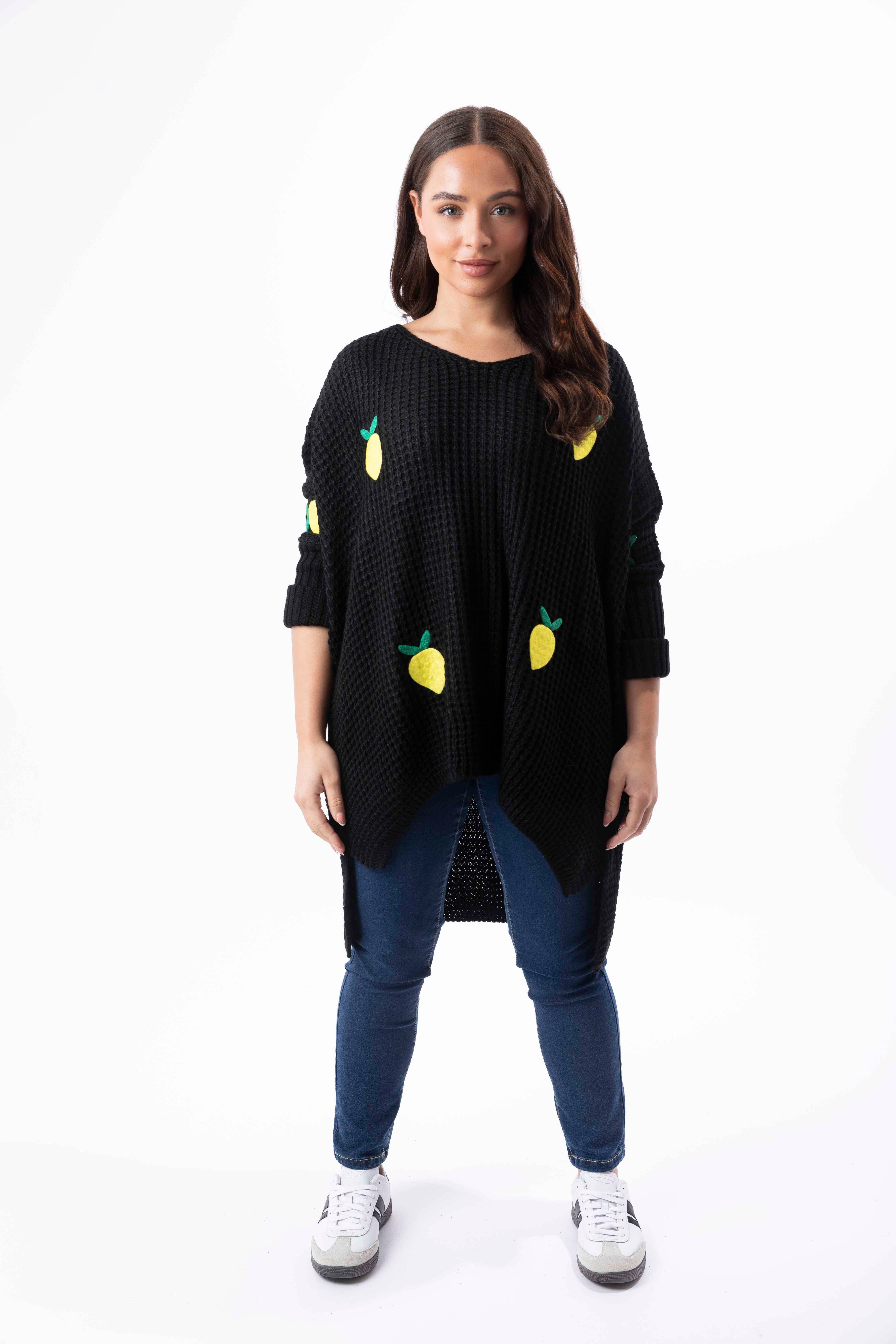 Chunky Knit Lemon Patch Hi-Low Relaxed Fit Jumper