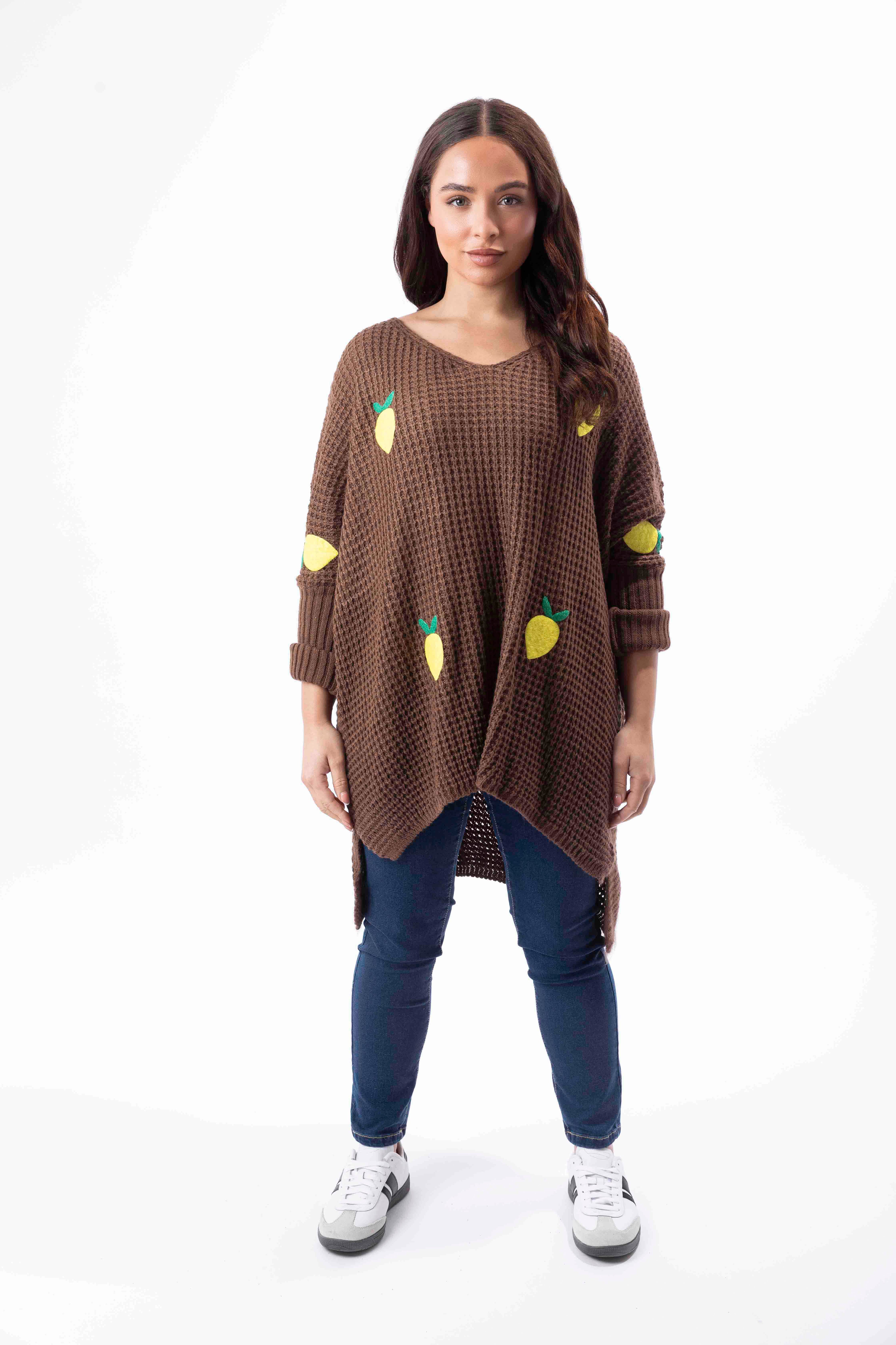 Chunky Knit Lemon Patch Hi-Low Relaxed Fit Jumper