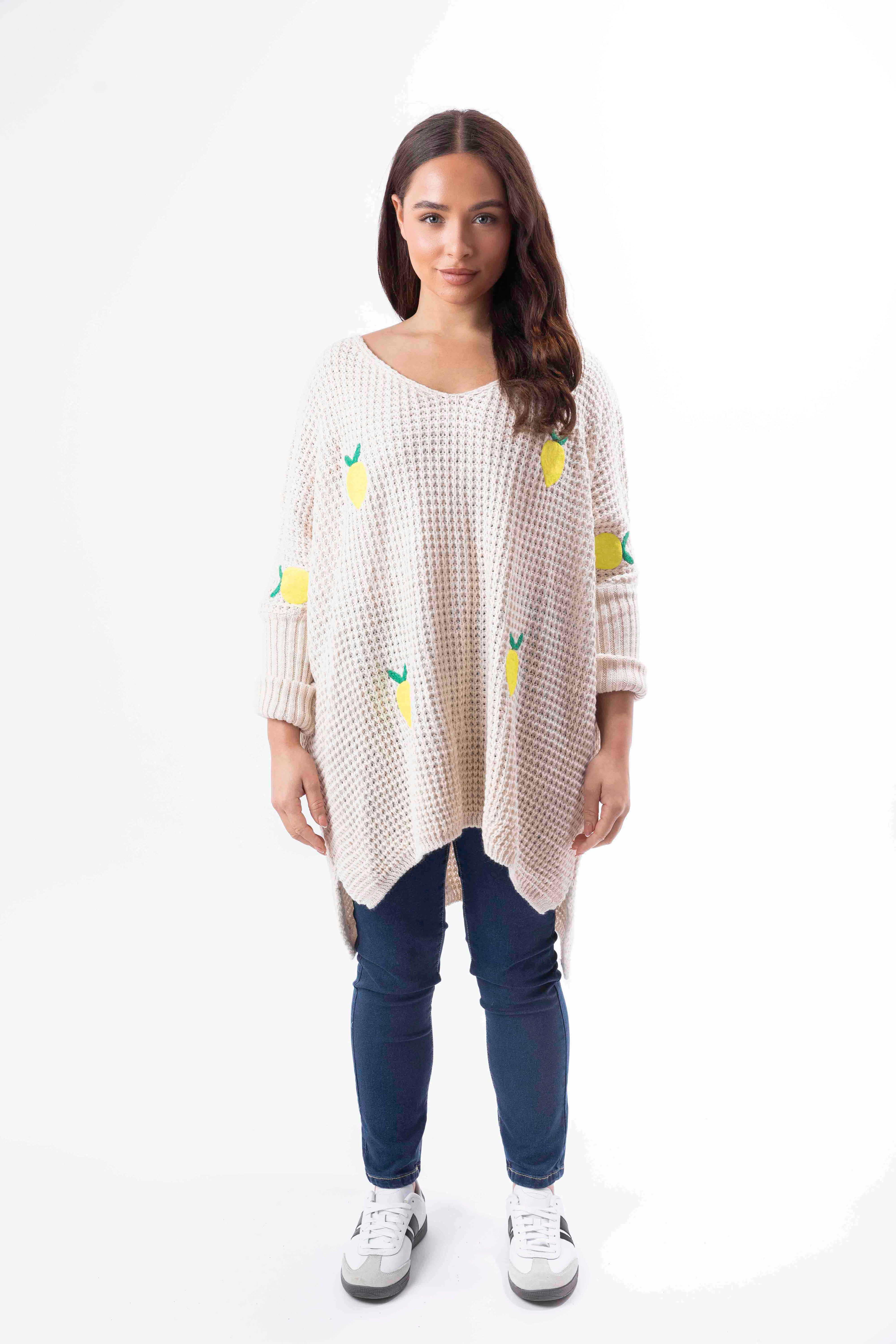 Chunky Knit Lemon Patch Hi-Low Relaxed Fit Jumper