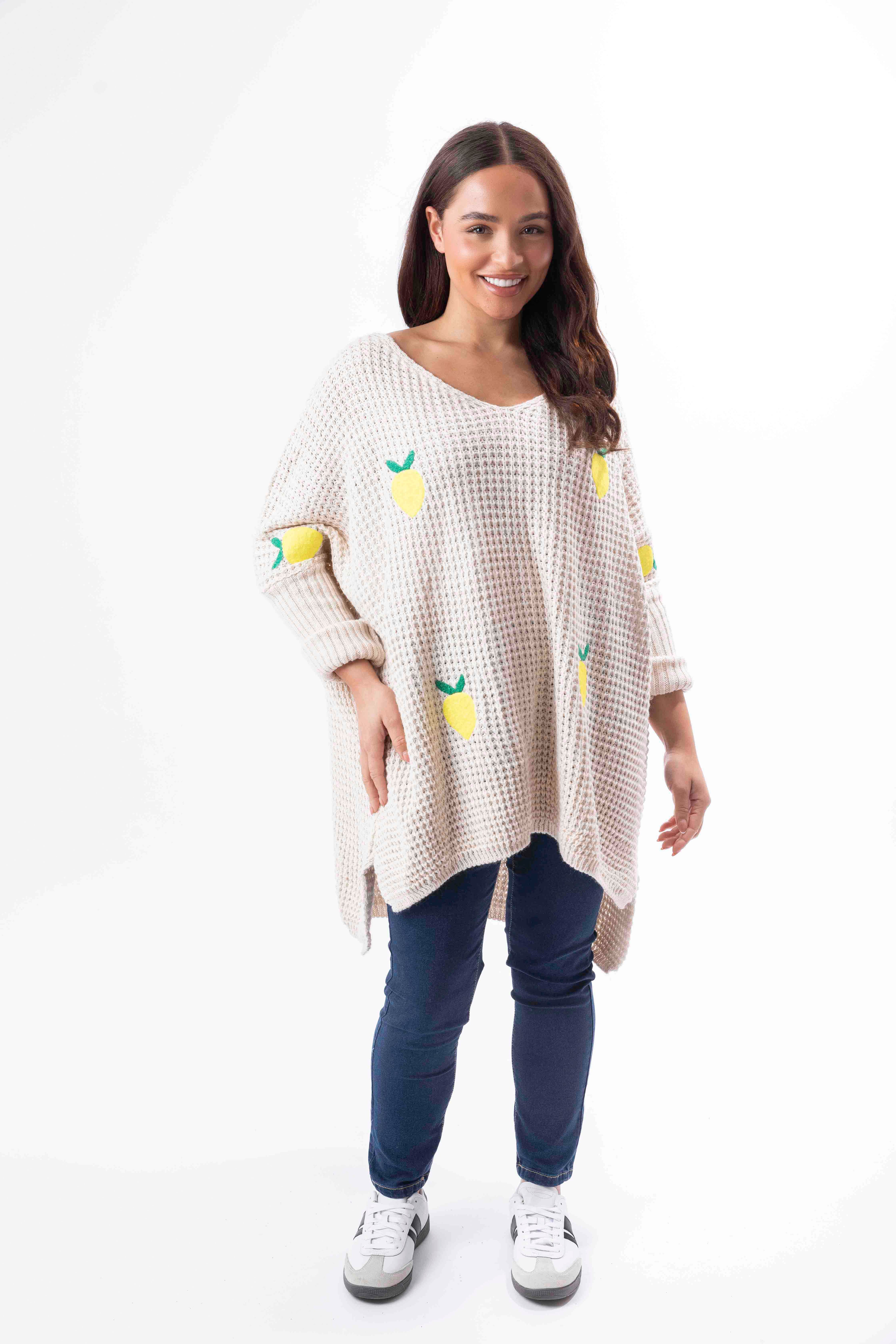 Wholesale Women's Chunky Knit Lemon Patch Hi-Low Relaxed Fit Jumper ( PACK OF 3)