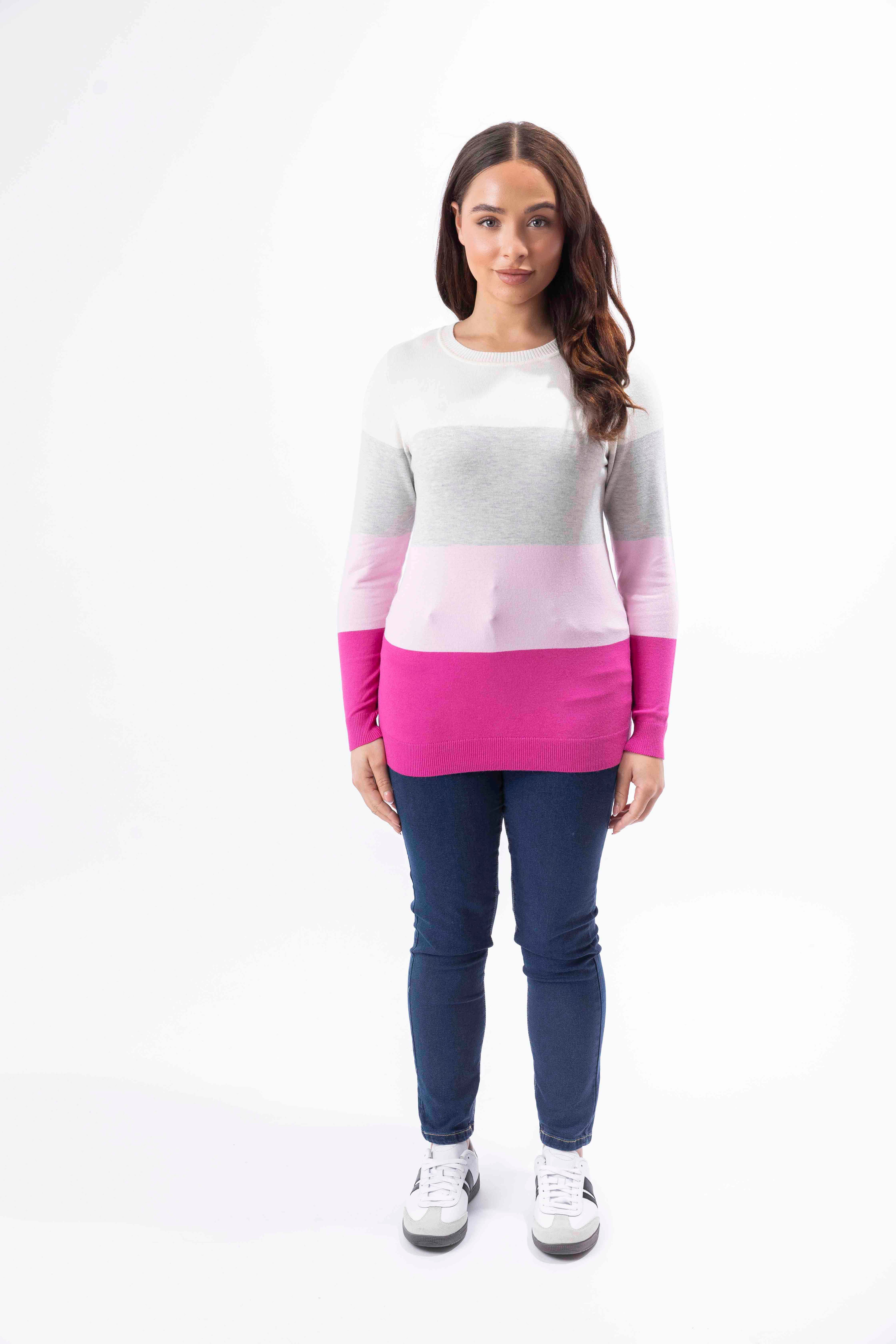 Colour Block Stripe Viscose Blend Thin Knit Longgline Jumper