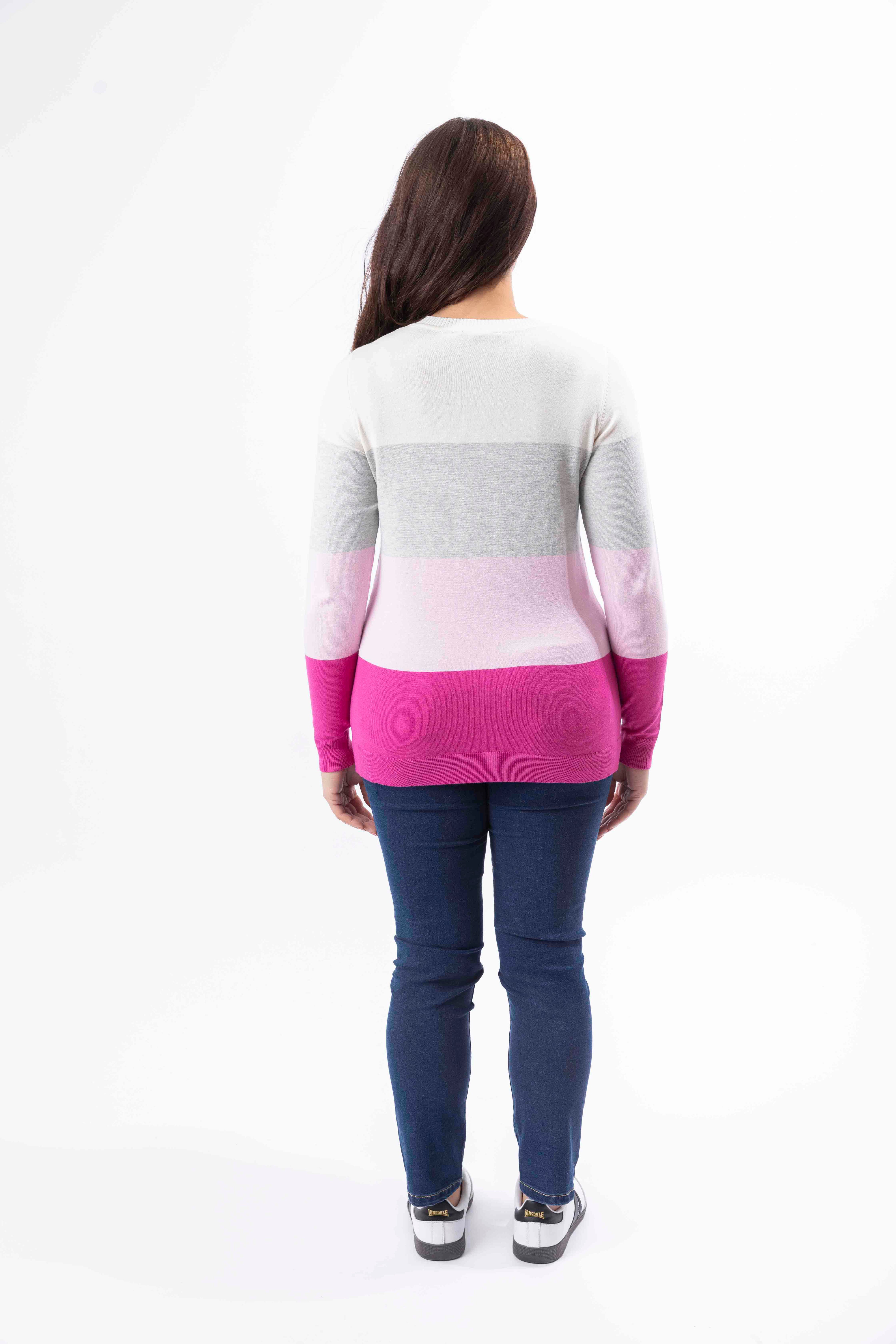 Colour Block Stripe Viscose Blend Thin Knit Longline Jumper