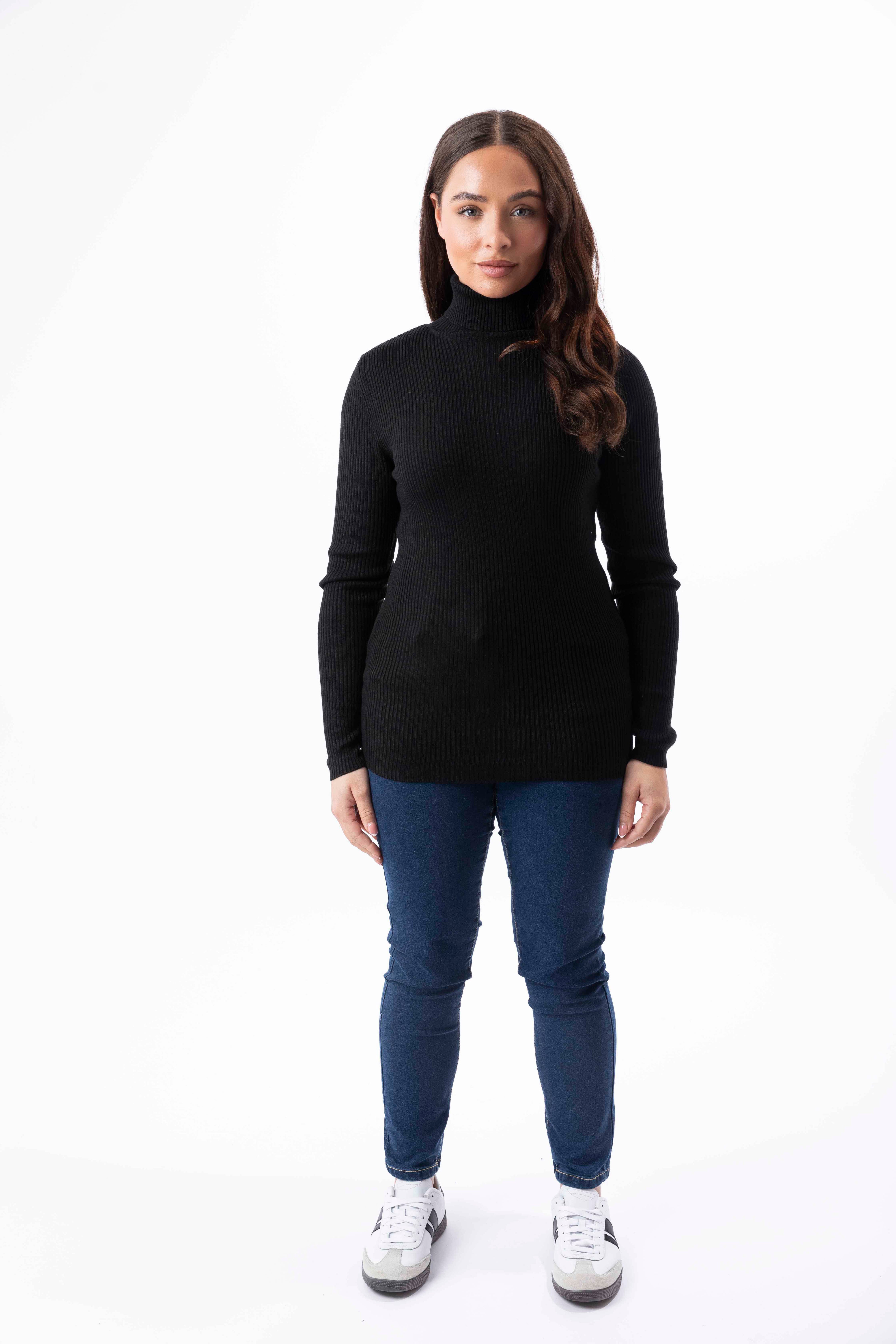 Ribbed Knit Longline Turtleneck Jumper