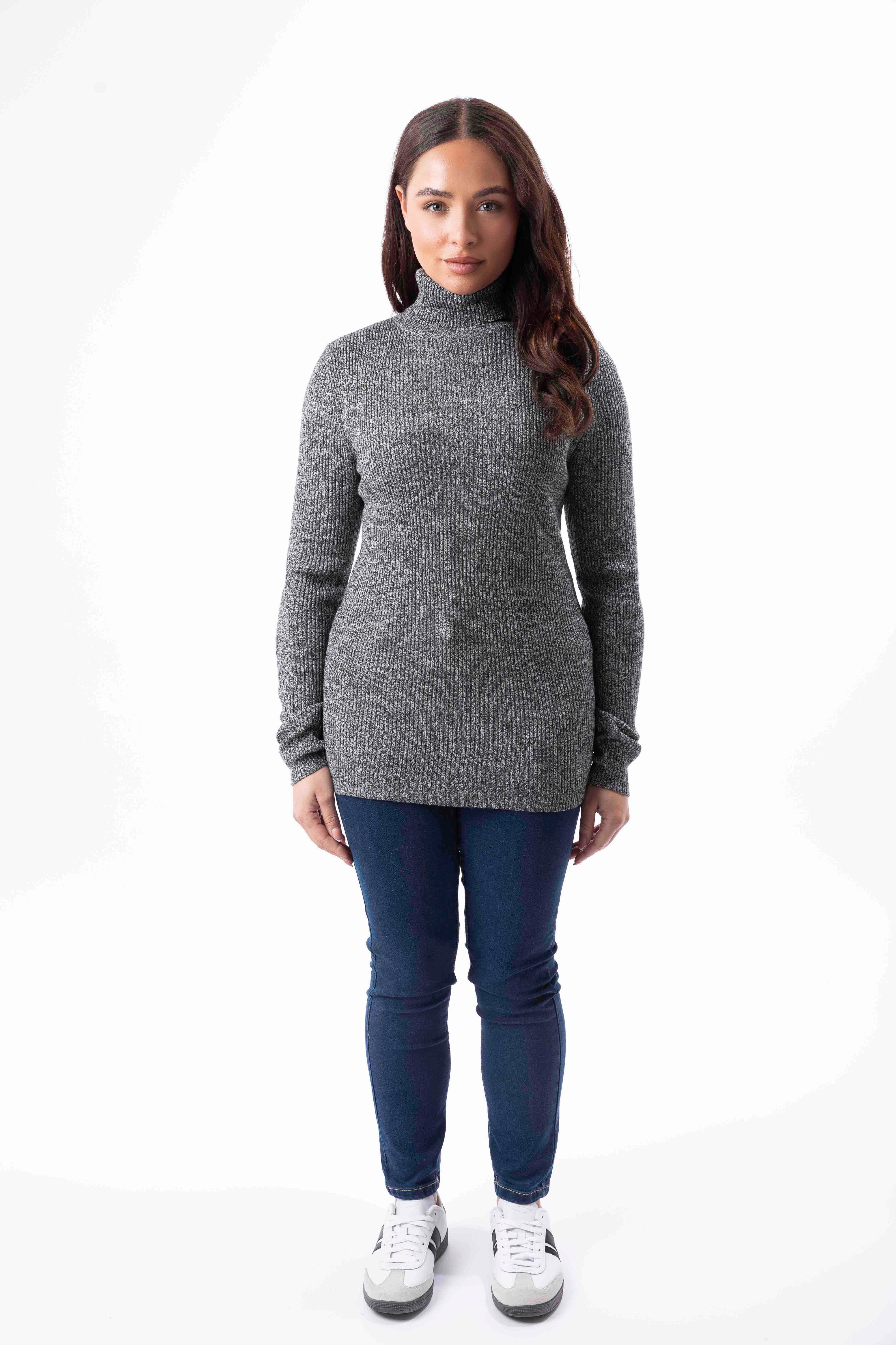 Ribbed Knit Longline Turtleneck Jumper