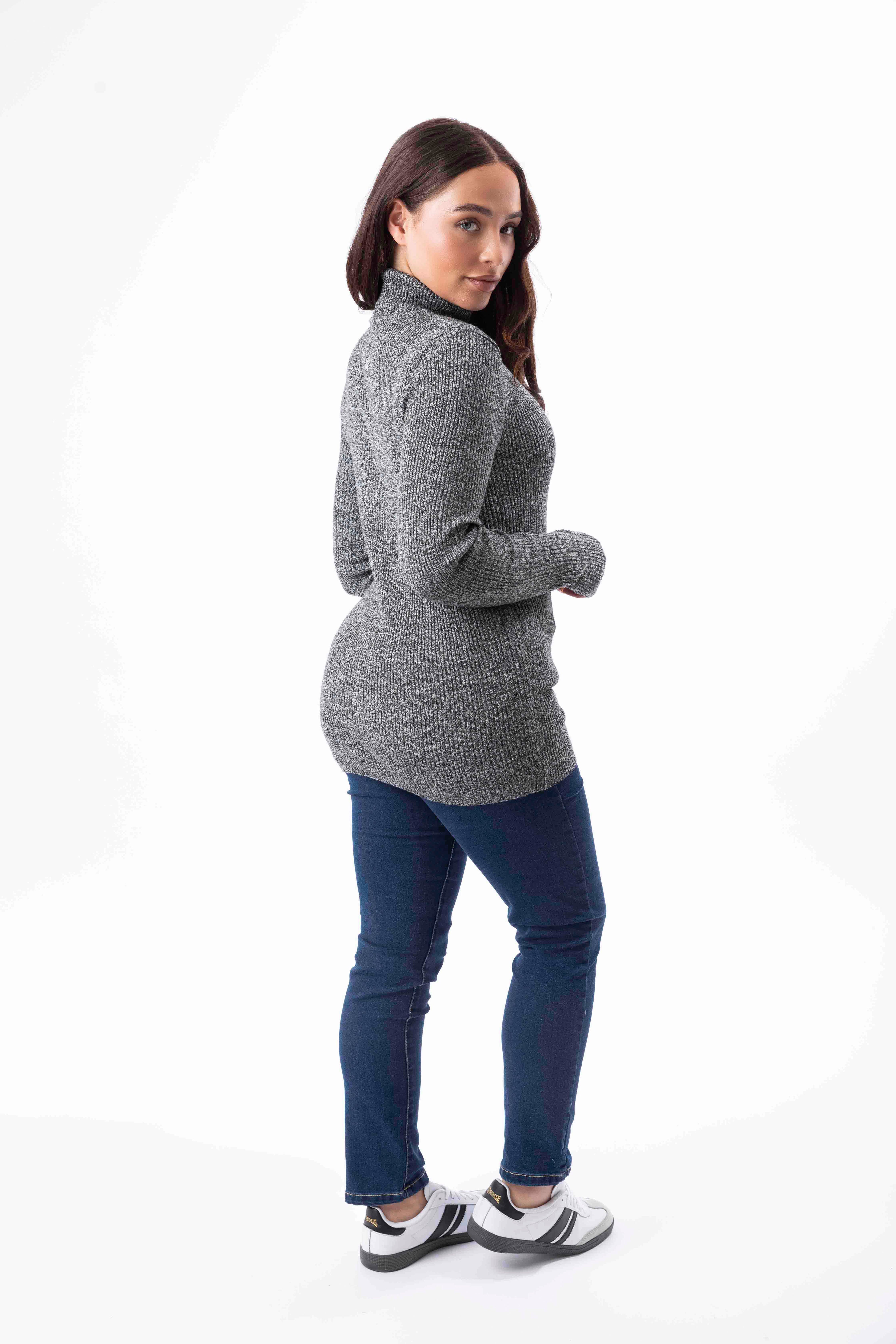 Ribbed Knit Longline Turtleneck Jumper