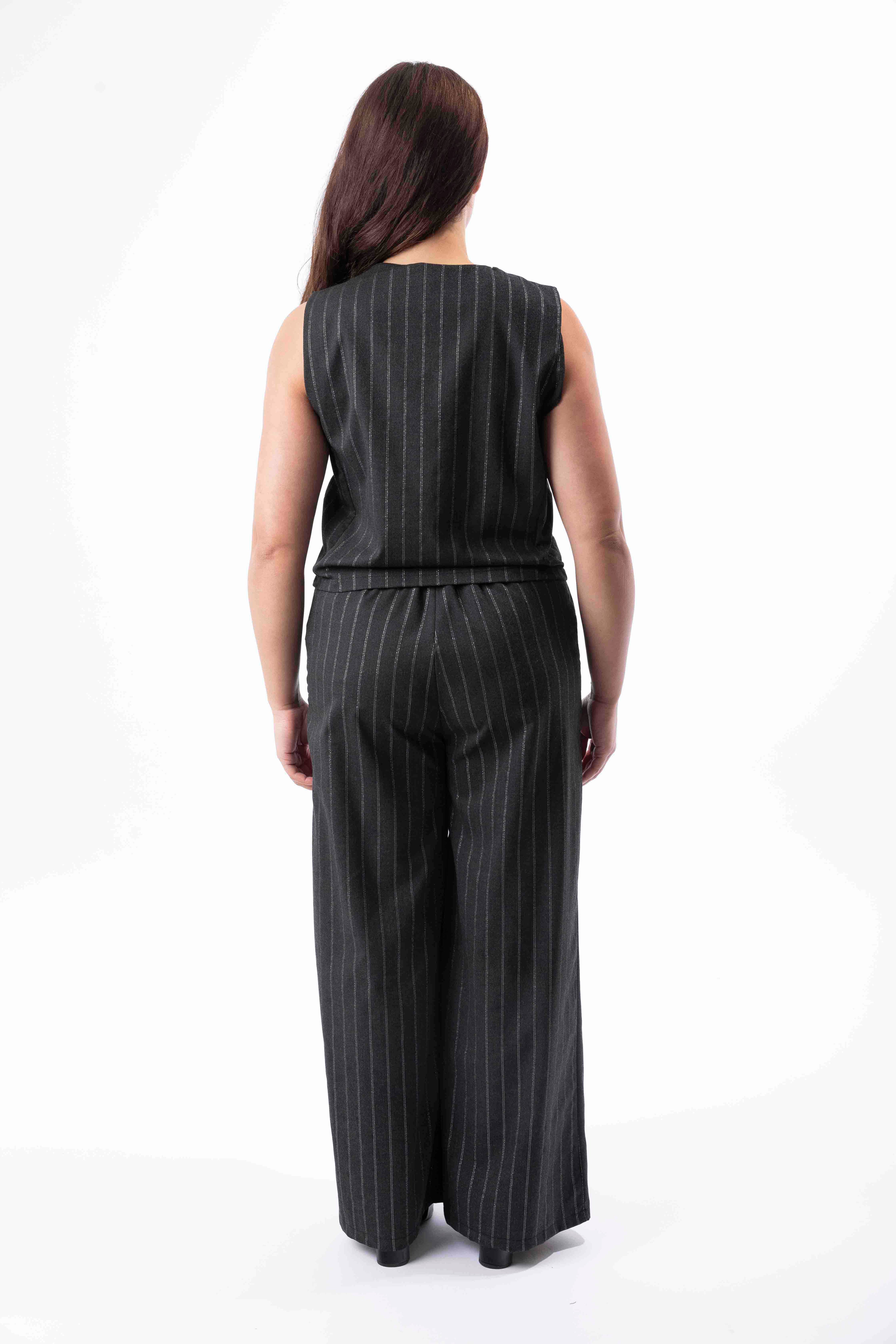 Elasticated Waist Wide Leg Trousers And Waistcoat Striped Smart Set