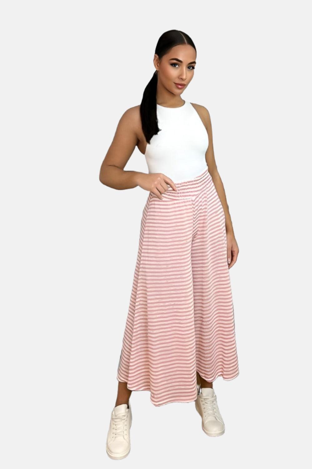 High Waist Stripy Palazzo Trousers-SinglePrice