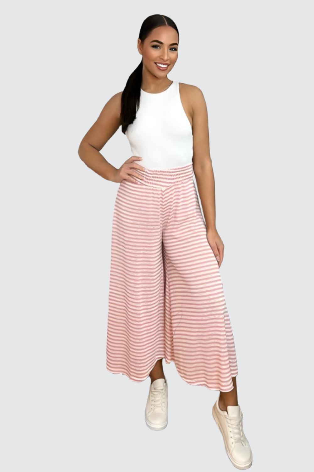 High Waist Stripy Palazzo Trousers-SinglePrice