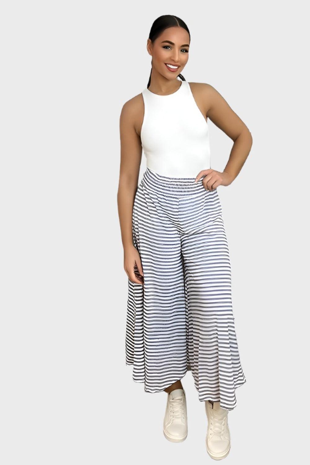 High Waist Stripy Palazzo Trousers-SinglePrice