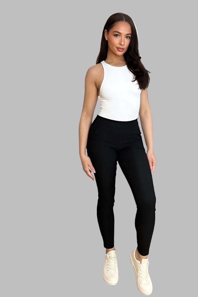 Black Cotton Blend High Waist Treggings