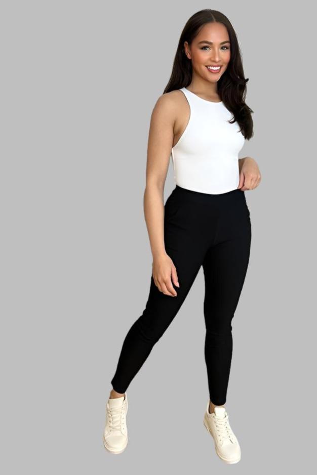 Black Cotton Blend High Waist Treggings-SinglePrice