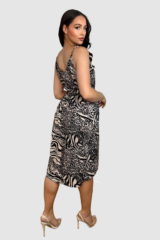 Leopard print strappy midi dress hotsell