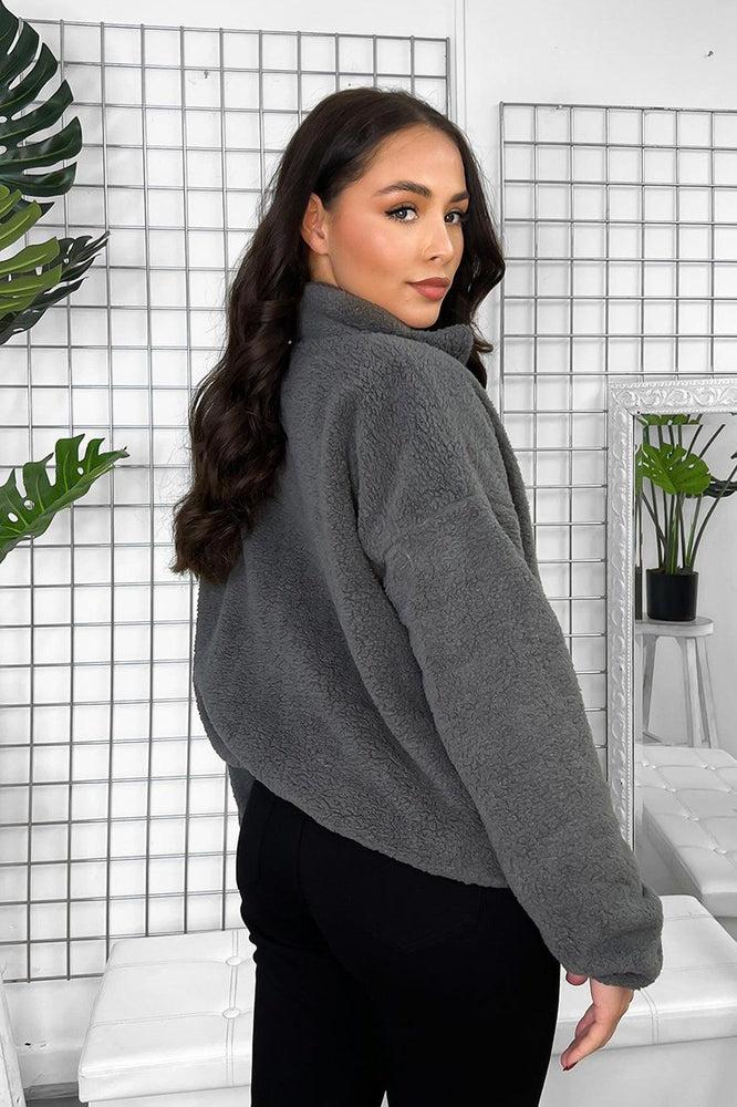 Grey cropped 2024 teddy jacket